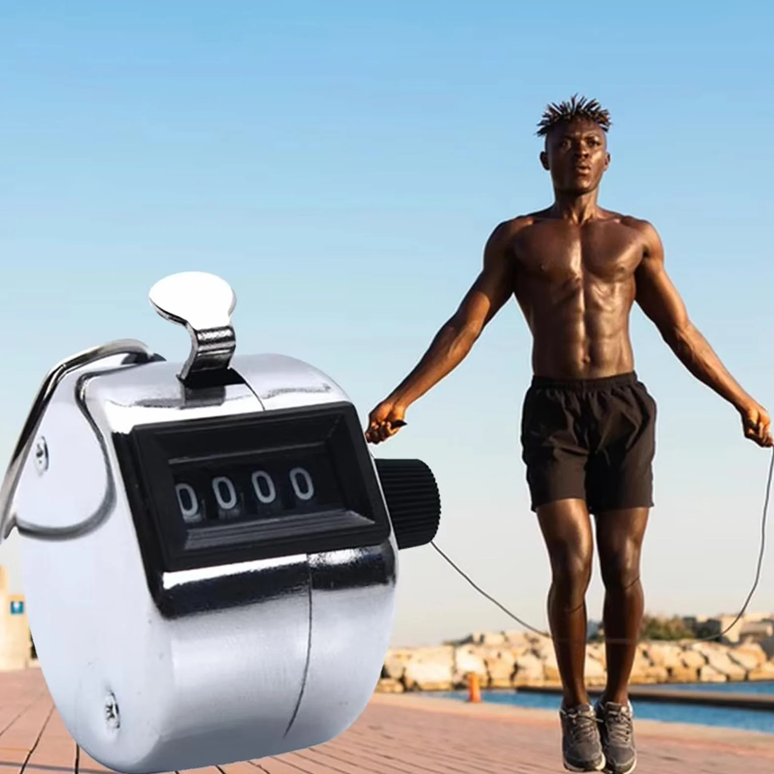 Compteur Manuel Métal 4 Chiffres Mécanique avec Lanière Noir