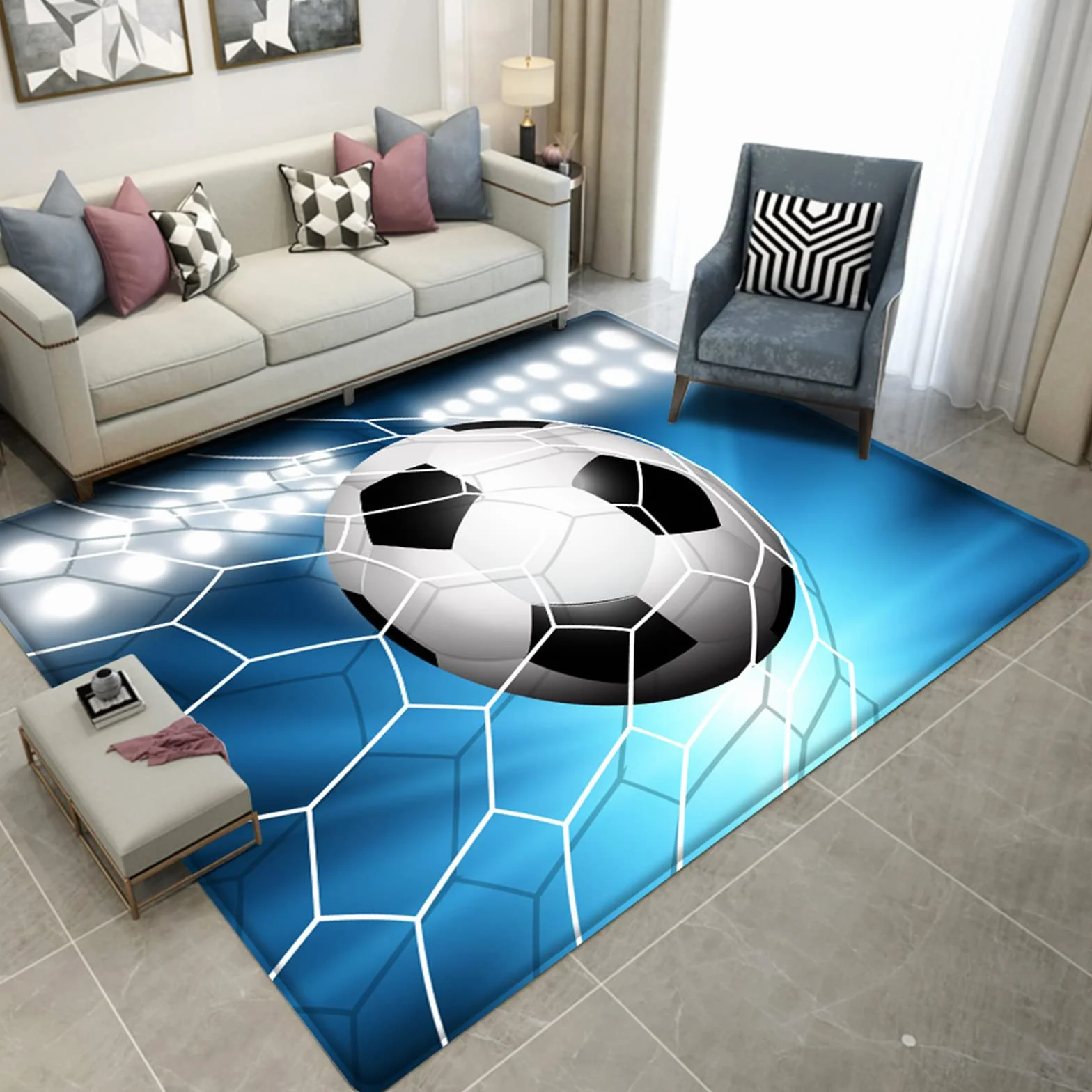 Sportif 3D Grand Tapis Salon Football Vert Terrain 80x120 cm