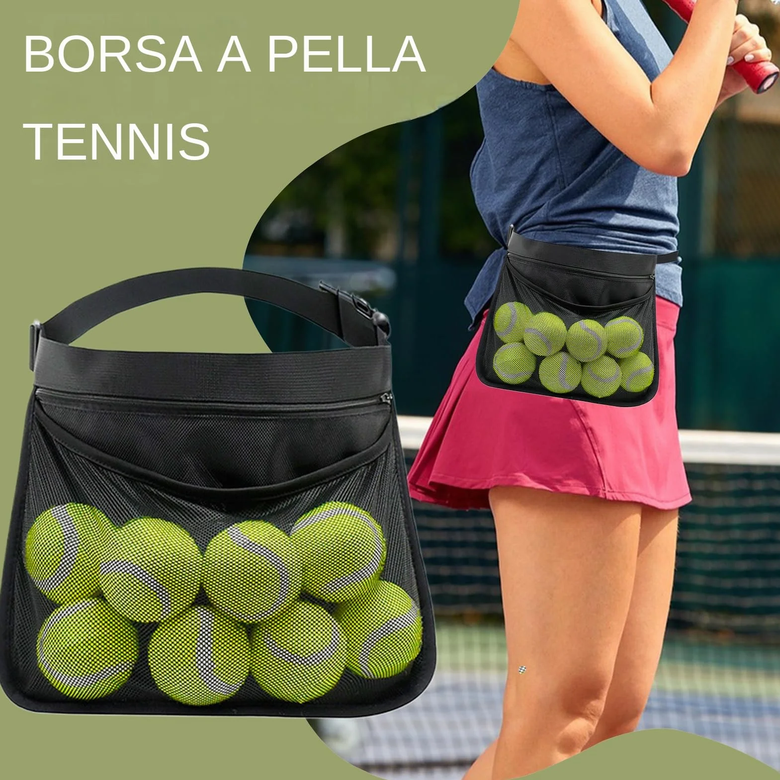 Generico Ceinture porte-balles de tennis pickleball légère respirante transport sûr taille équipement sport accès rapide organisateur durable