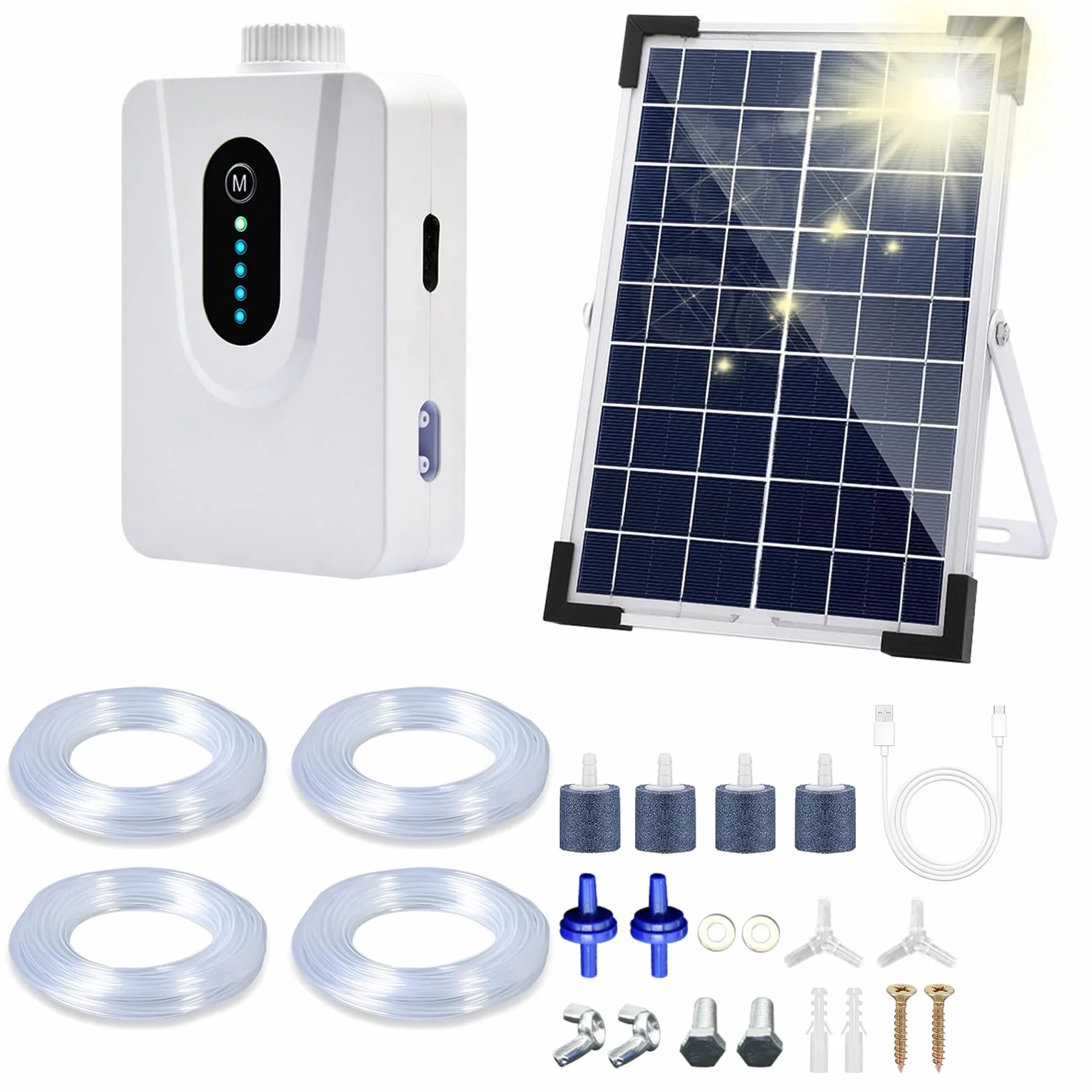 Pompe à air solaire 6 W avec batterie 6000 mAh, aérateur de bassin USB et solaire