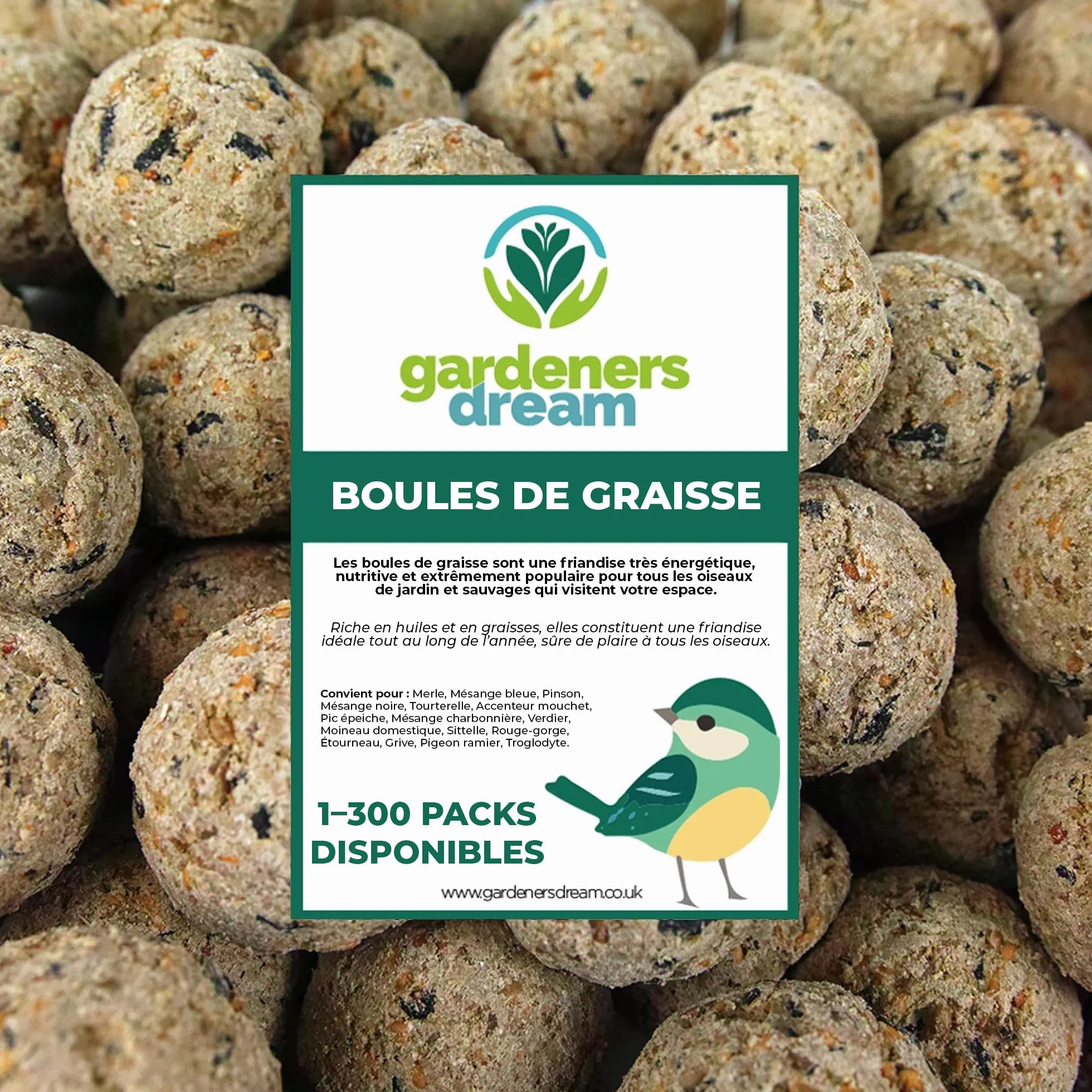 Boules de Graisse GardenersDream Friandises énergétiques pour Oiseaux Sauvages 300 pièces
