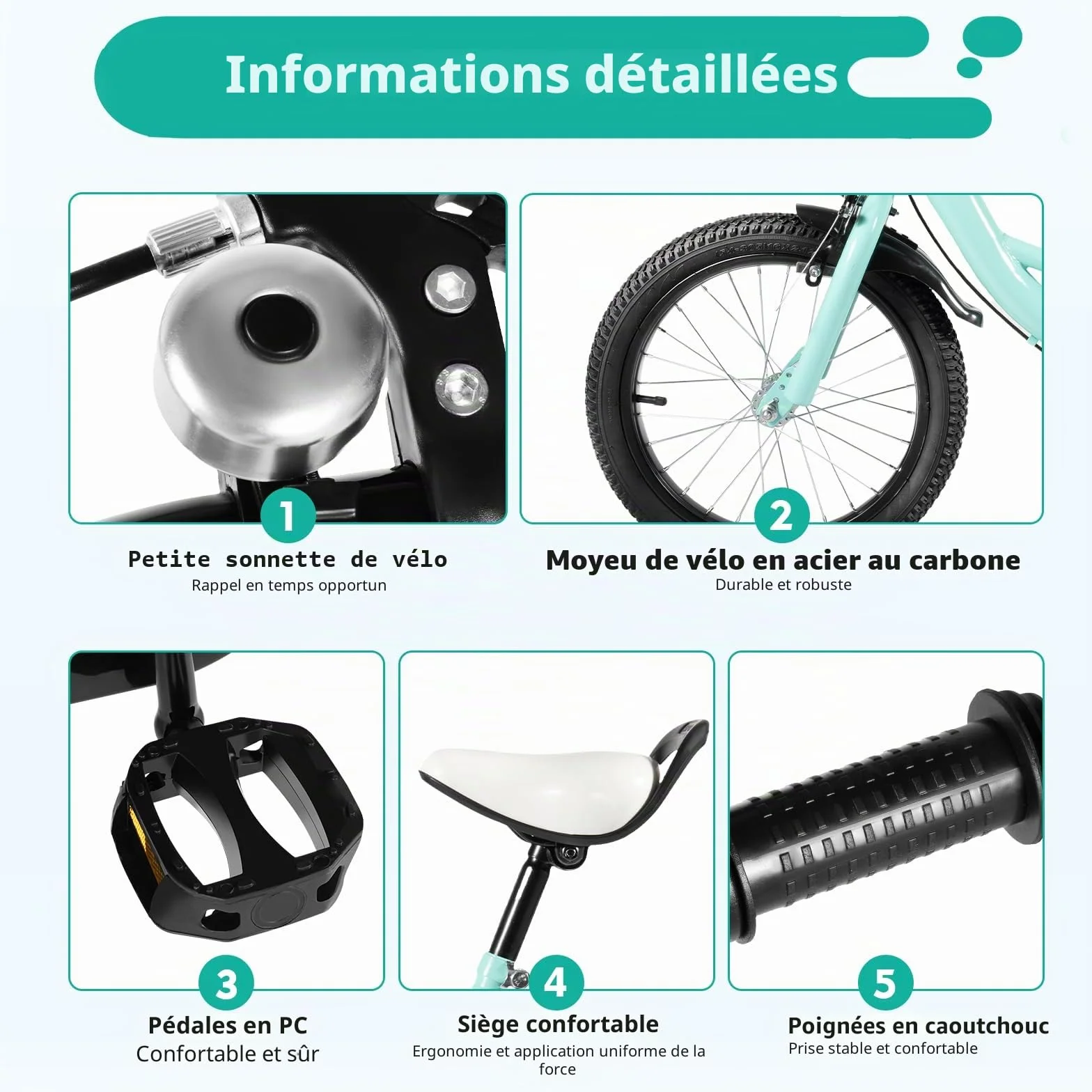 Vélo pour Enfant de 16 Pouces pour Fille Vert, vélo pour Enfants à partir de 5 à 8 Ans (100-135 cm), Cadre en Acier au Carbone, Selle et Guidon réglables en Hauteur, Roues stabilisatrices
