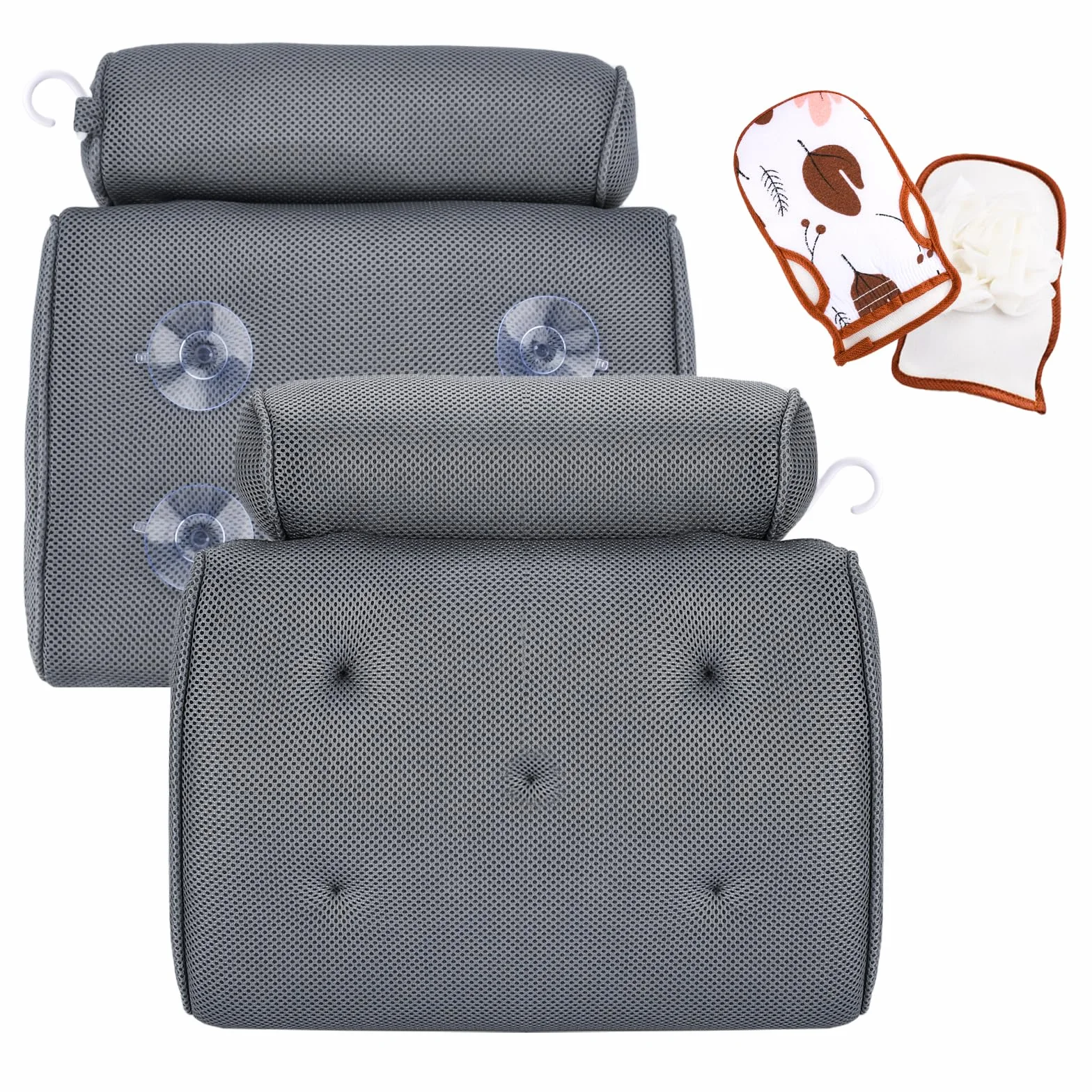 Coussin Baignoire Ergonomique avec 4D Air Mesh & 5 Ventouses pour Tous Types de Baignoires, Spa, Jacuzzi