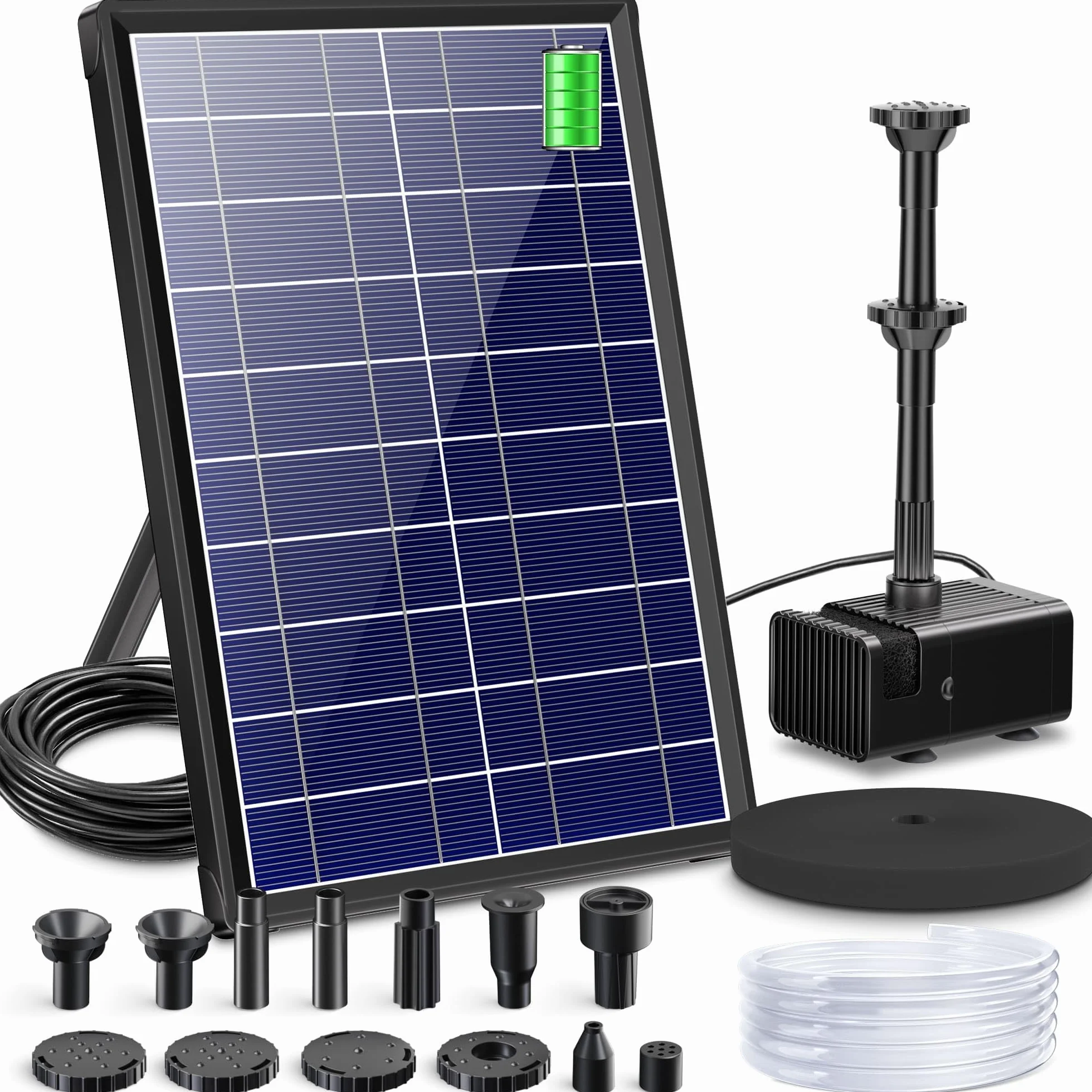 Fontaine Solaire 8 W Extérieur avec Batterie 3600 mAh Pompe Bassin Filtre Flottante ABS