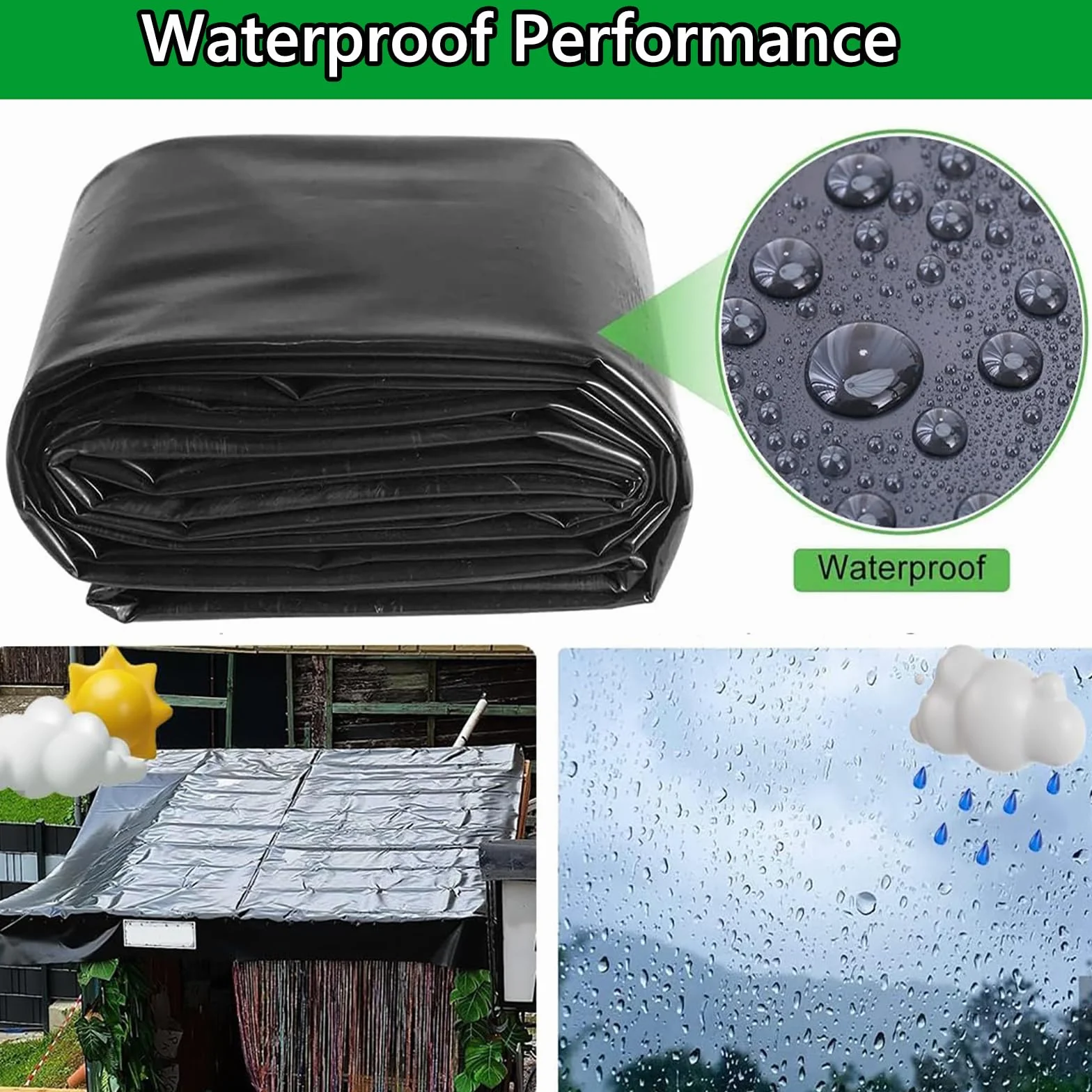 Bâche HDPE pour Bassin Étanche Robuste 1x2m 3x4m 5x5m 10x10m Noir