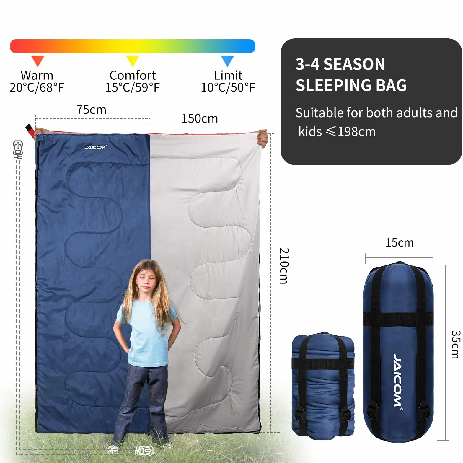 JAICOM Sac de Couchage Ultra Léger Compact 1 Personne Camping Randonnée