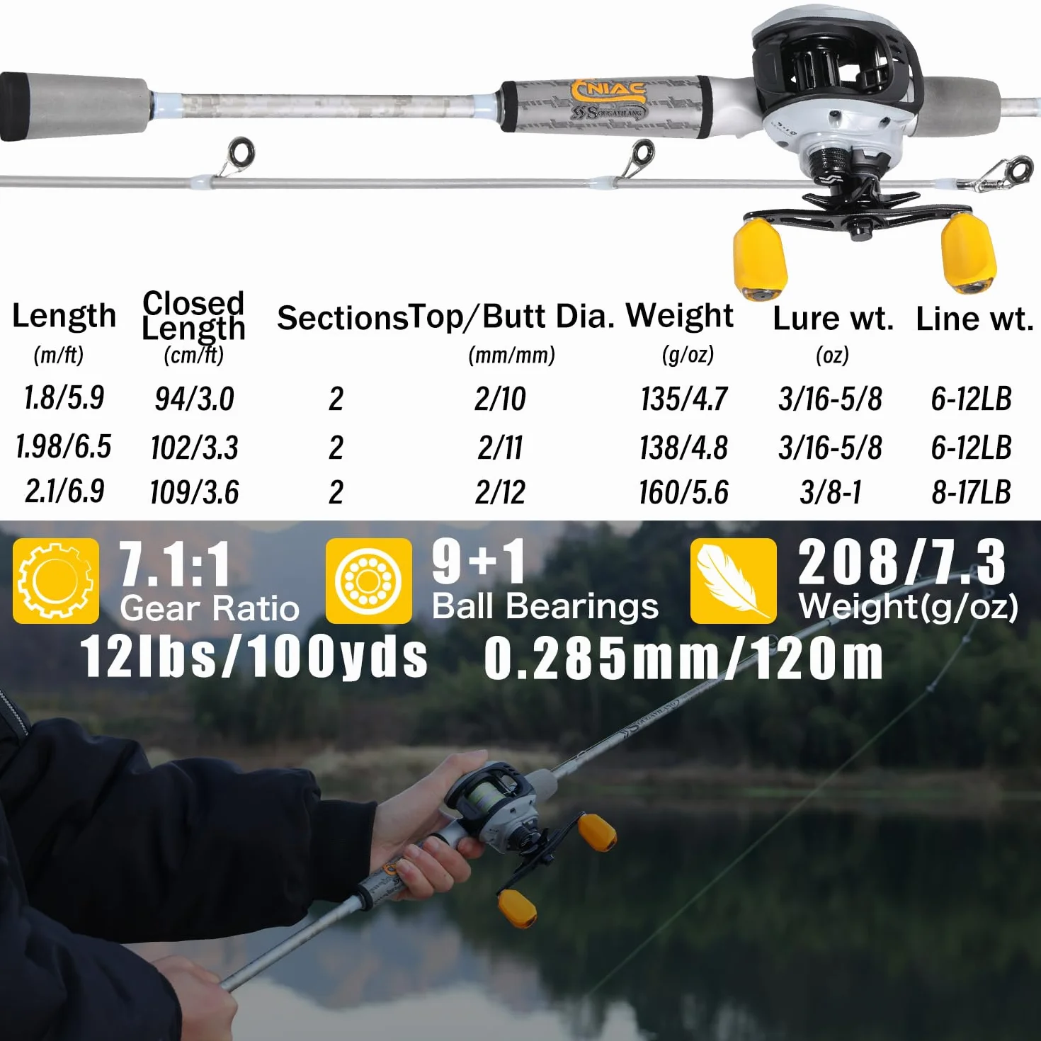 Sougayilang Canne à pêche Combiné Spinning Casting Graphite 2 pièces Moulinet pour Bar