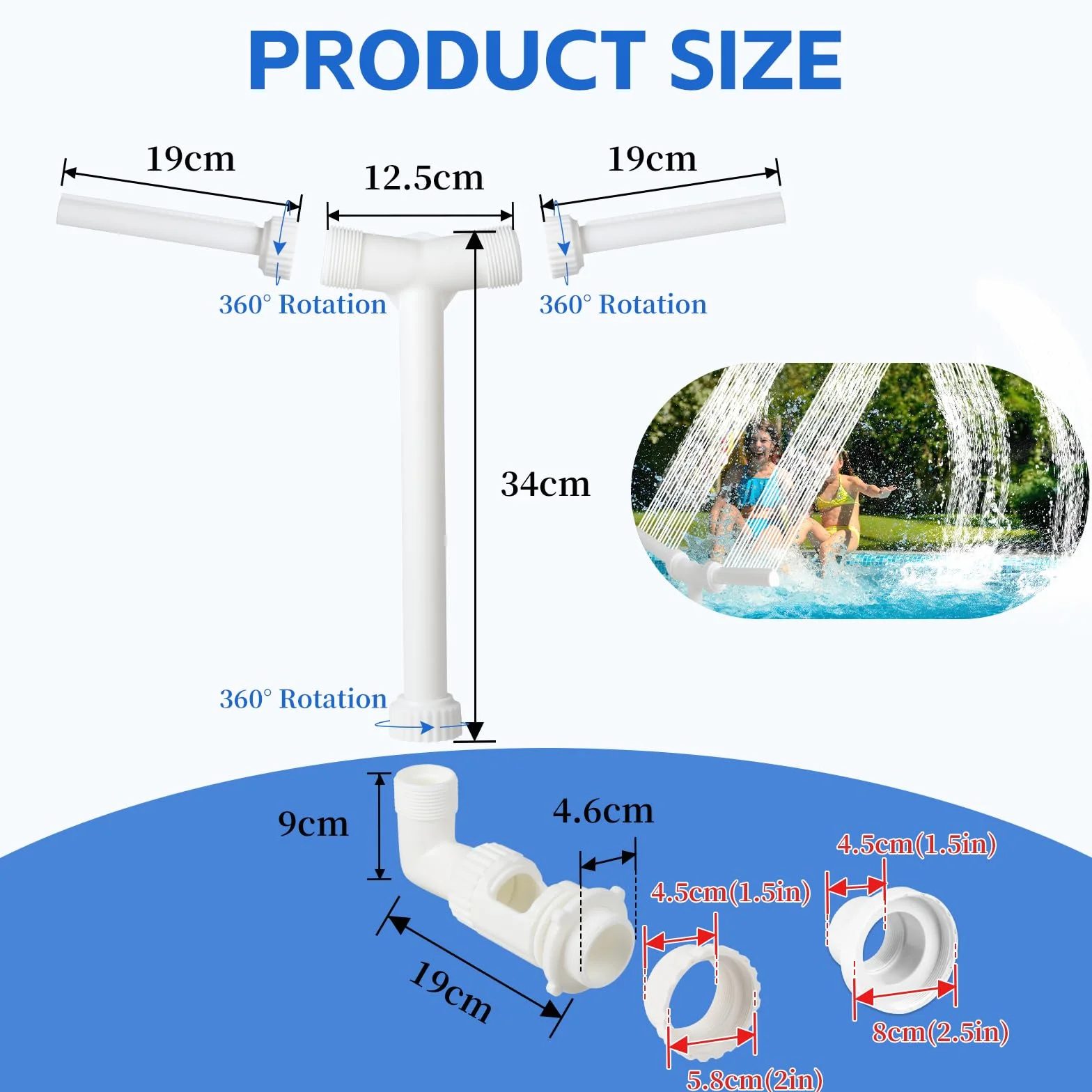 Fontaine de Piscine Cascade à Double Jet 2 en 1, Accessoires de Piscine Hors Sol (Blanc)