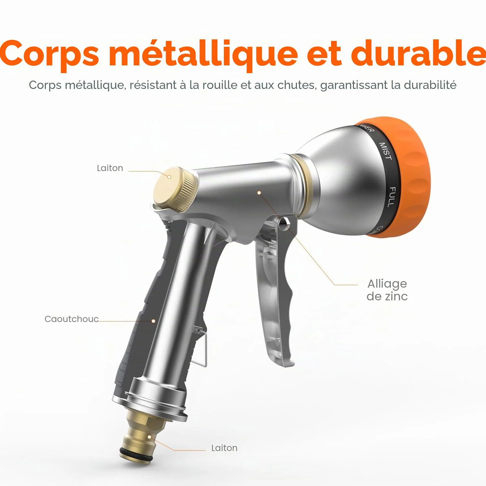 Ibergrif M20285 Pistolet Arrosage Jardin Métal 7 Modèles Réglables