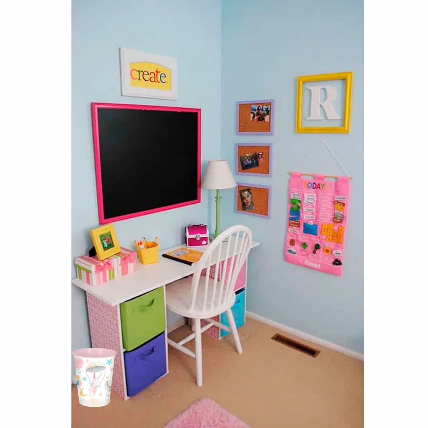 Poubelle cylindrique en plastique pour chambre d'enfant lapin 25,5 x 21,5 cm 6 litres