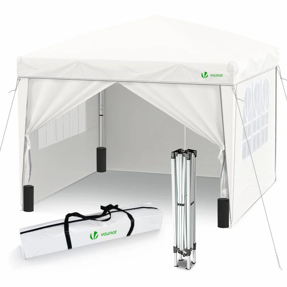 VOUNOT® Tonnelle de Jardin Tente 3x3m Pliable avec 4 Côtés et Sacs de Sable Blanc
