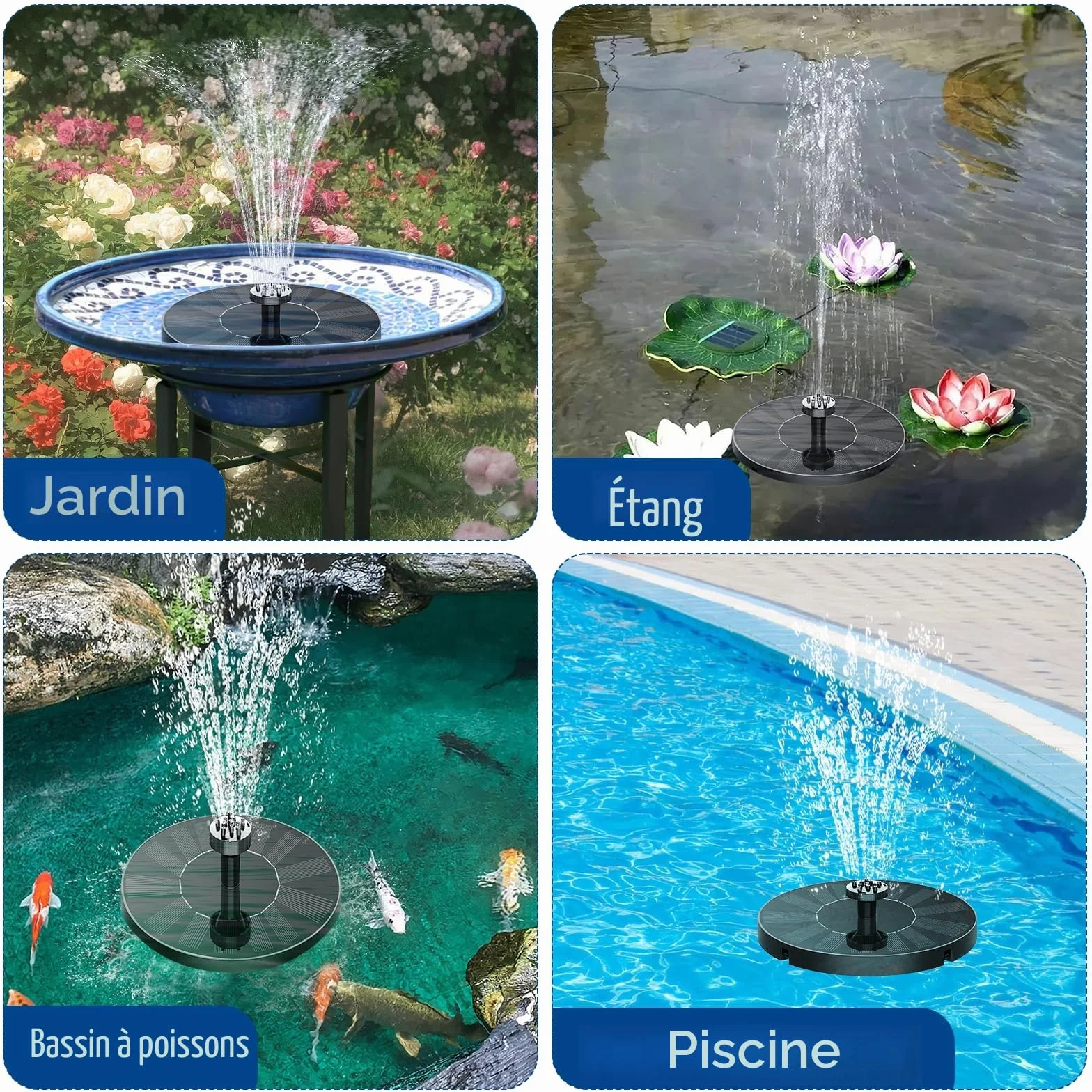 Fontaine Solaire Exterieure de Jardin, Flottante Pompe Bassin avec 7 Buse pour Étangs, Bassins à Poissons