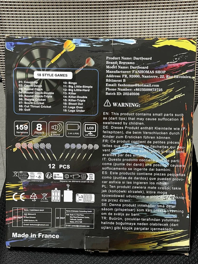 Jeu de flechette electronique avec fléchettes et Pointes de Rechange, Cible flechette electronique avec Voix et écran LCD, Jeux de flechette electronique avec 25 Jeux et 290 Variations