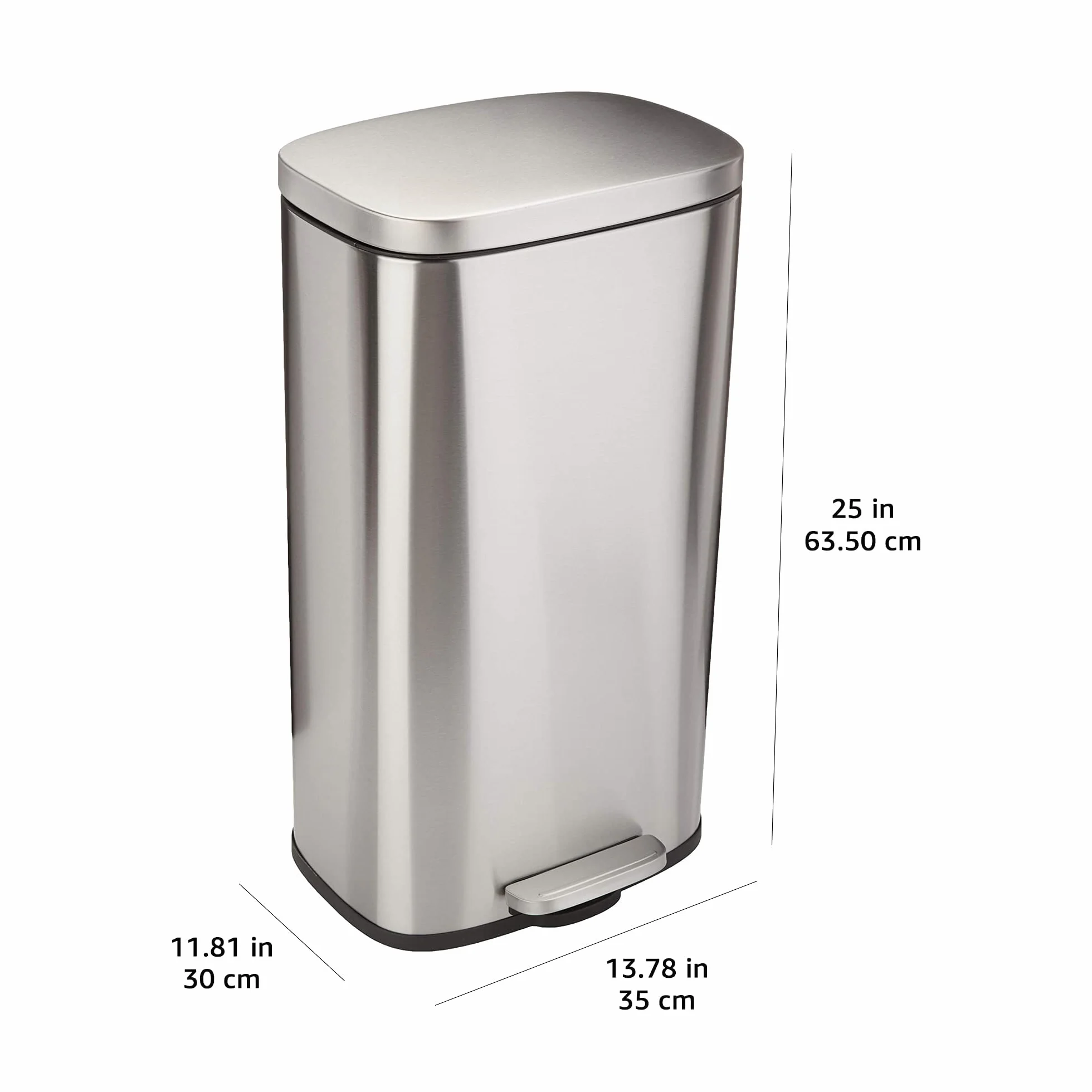 Amazon Basics Poubelle rectangulaire à fermeture douce 30 l nickel satiné