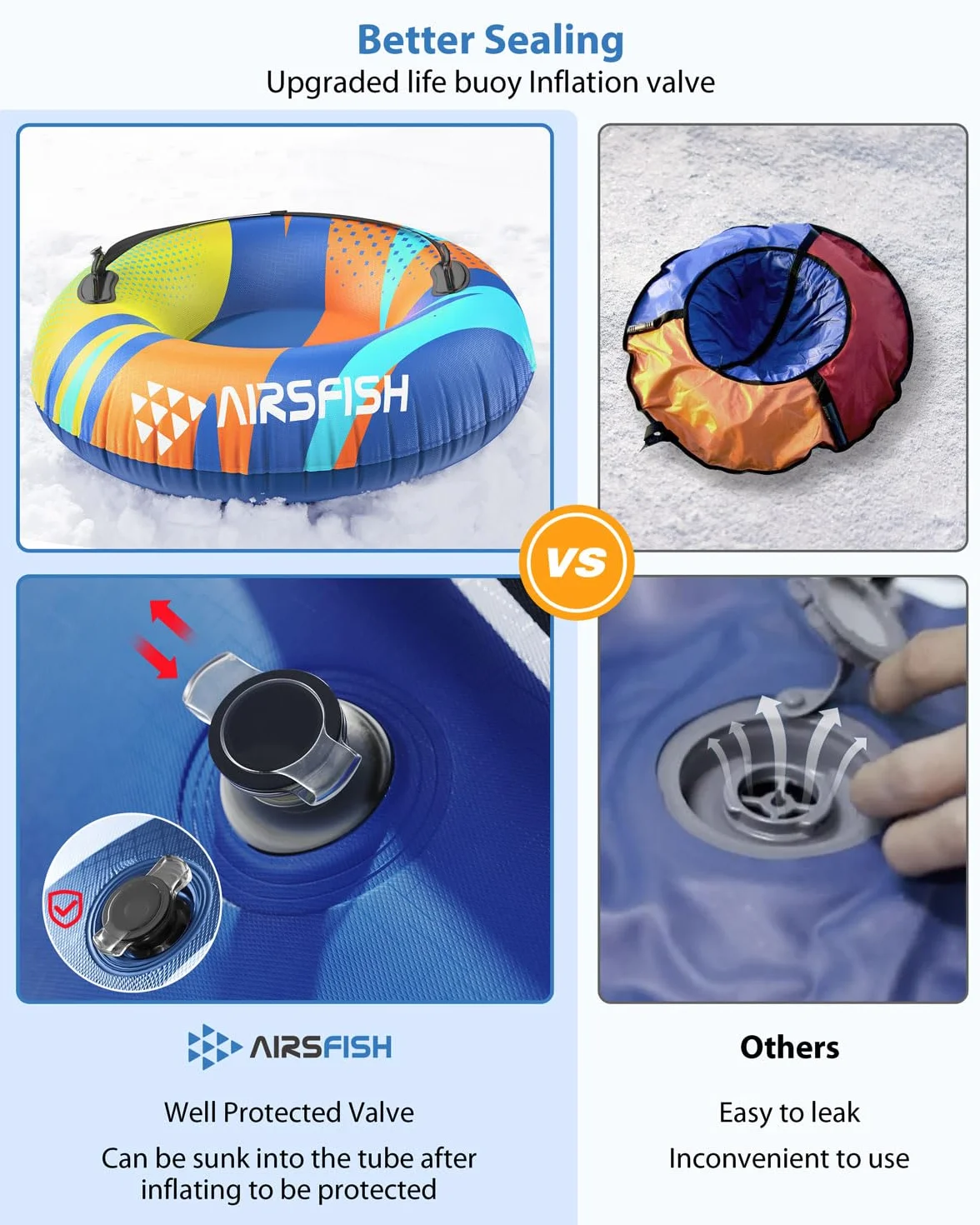 Tube à Neige Gonflable Airsfish avec Ligne de remorquage, Housse Durable, matériau résistant à l'usure et au Gel, Tubes de Luge pour Sports d'hiver pour Enfants et Adultes