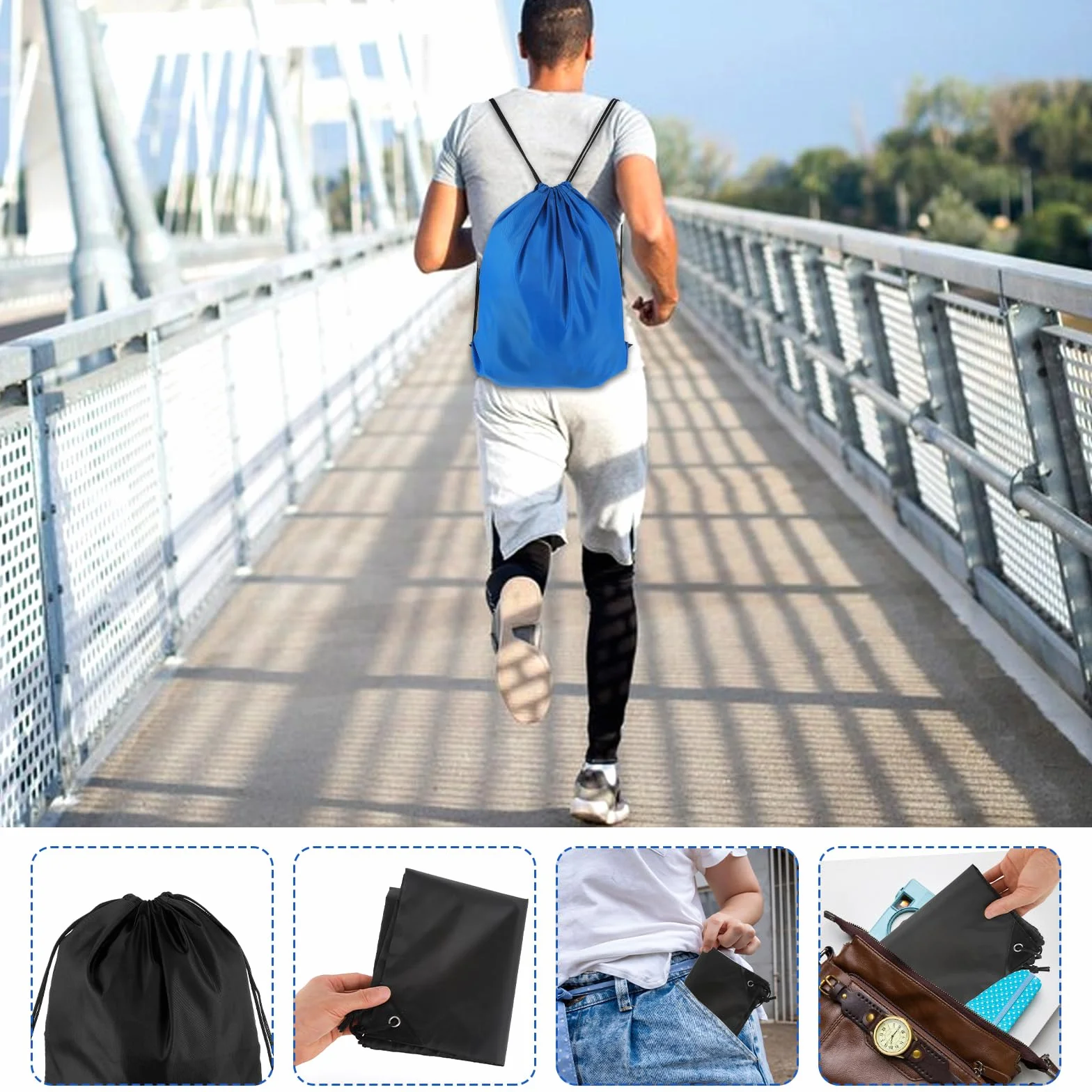 Gjinxi Sac à dos avec cordon de serrage 4 pièces, sac à dos léger à cordon pour homme et femme, sacs à cordon pour le sport, la gym, la natation, la plage, le football