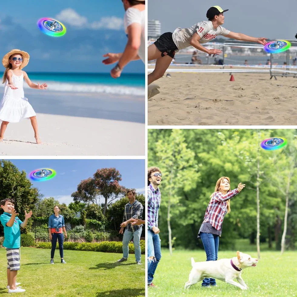 Frisbee Lumineux LED 12 Effets Etanche Batterie Rechargeable 38 Lumières Extérieur