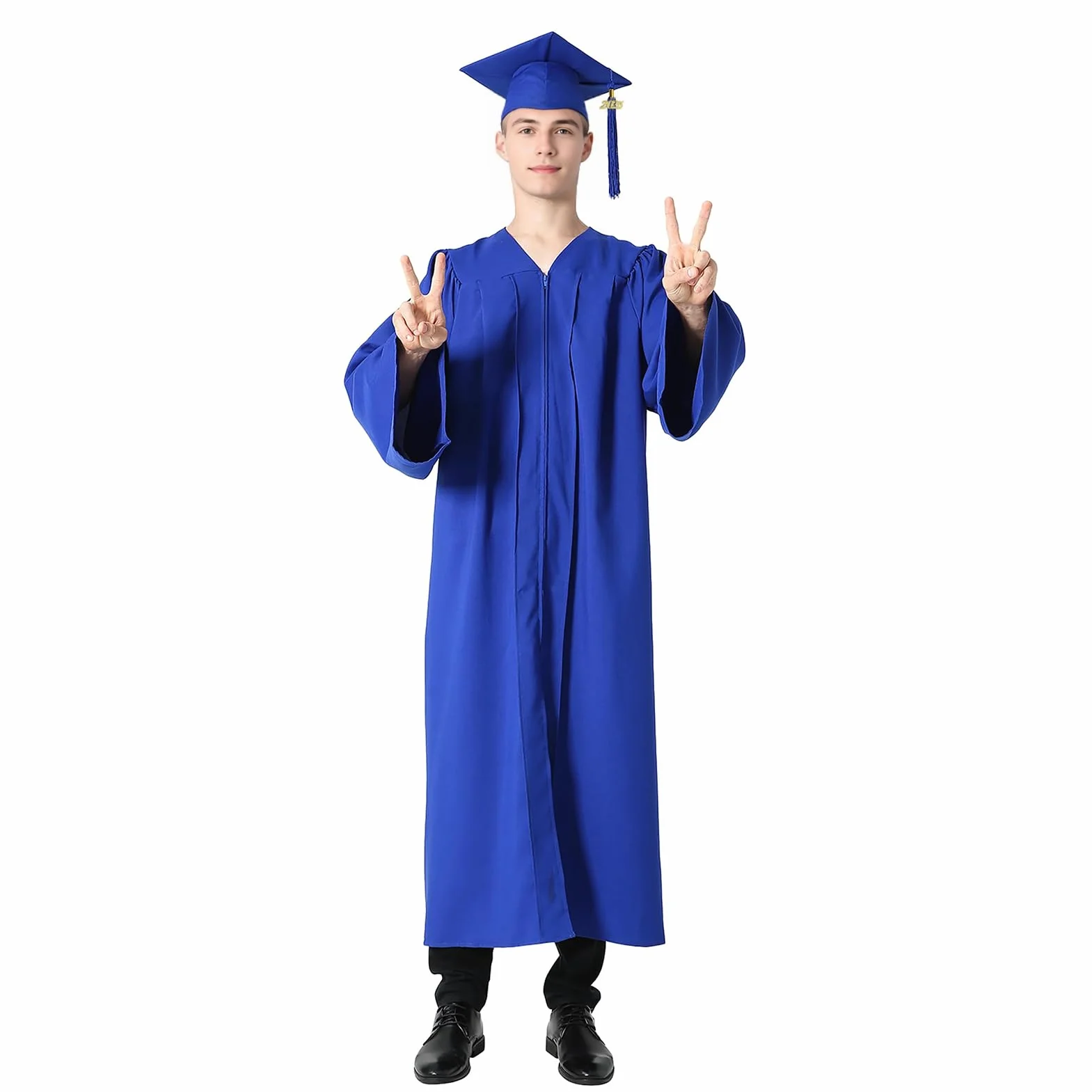 Graduation Blow Cap Ensemble Bachelor Uniforme avec chapeau V Neck Longueur Longueur à manches longues robe académique pour les étudiants en arts libéraux