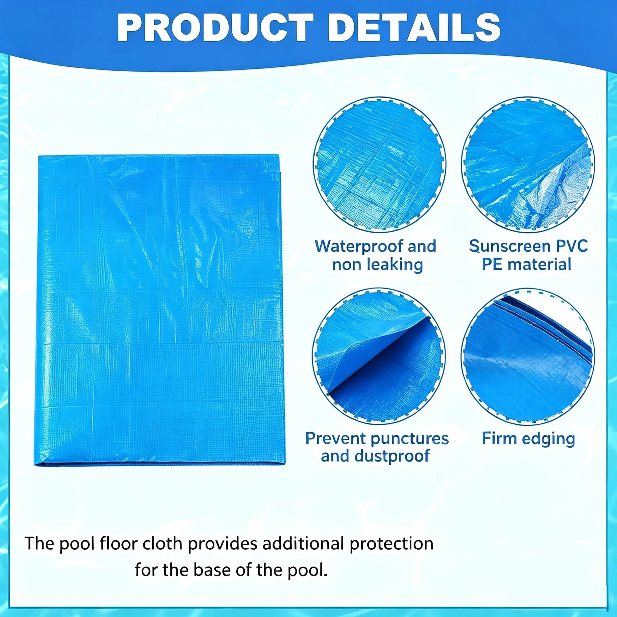 Bâche de Sol rectangulaire 5 x 3 m imperméable en polyéthylène pour Piscine Hors Sol