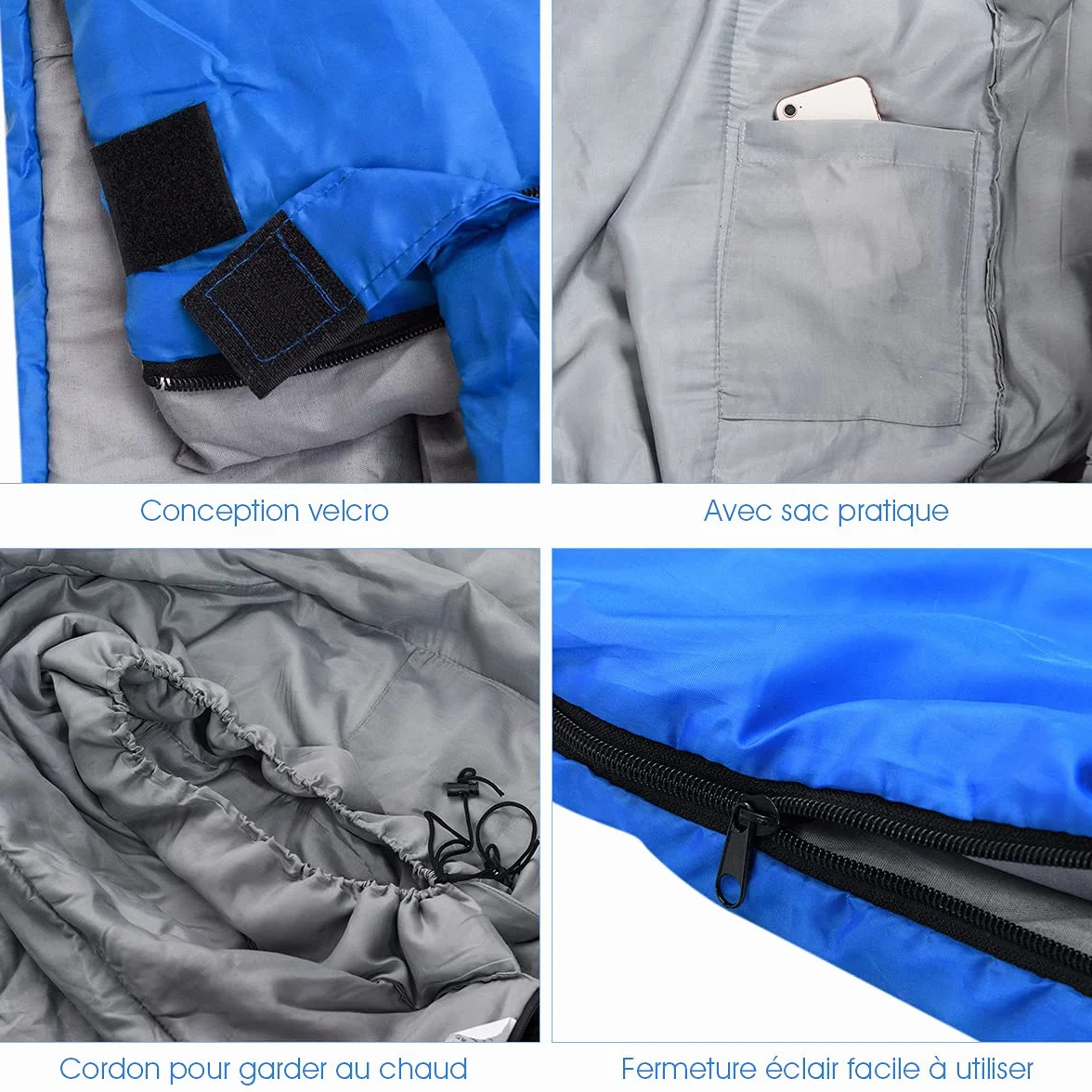 GYMAX Sac de Couchage Adulte 220 x 150 cm, Séparable pour 2 Personnes avec Oreillers, 2 Modes d'Utilisation, Pratique avec Fermetures Éclairs, Design Léger et Étanche, pour Camping, Randonnée