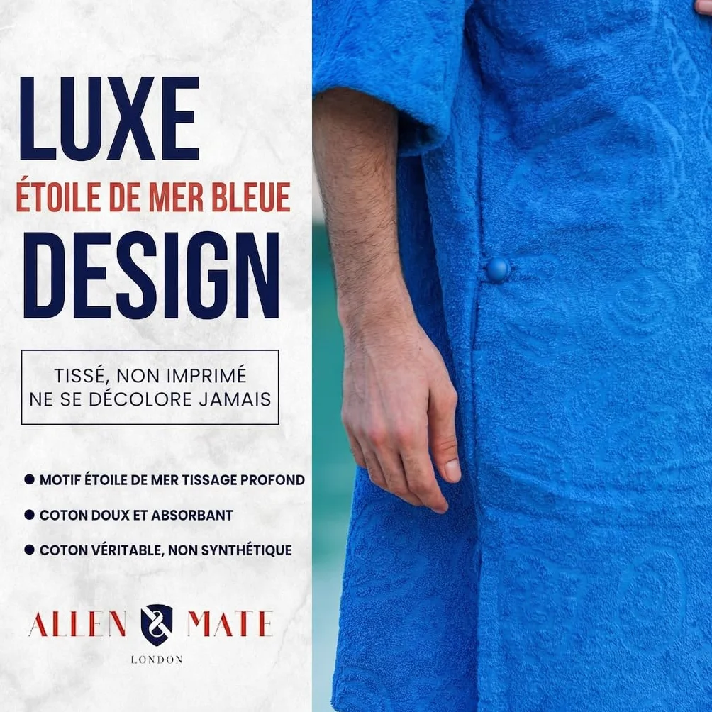 ALLEN & MATE Poncho de Surf à Capuche 100% Coton – Peignoir de Change Absorbant Plage & Piscine pour Homme et Femme