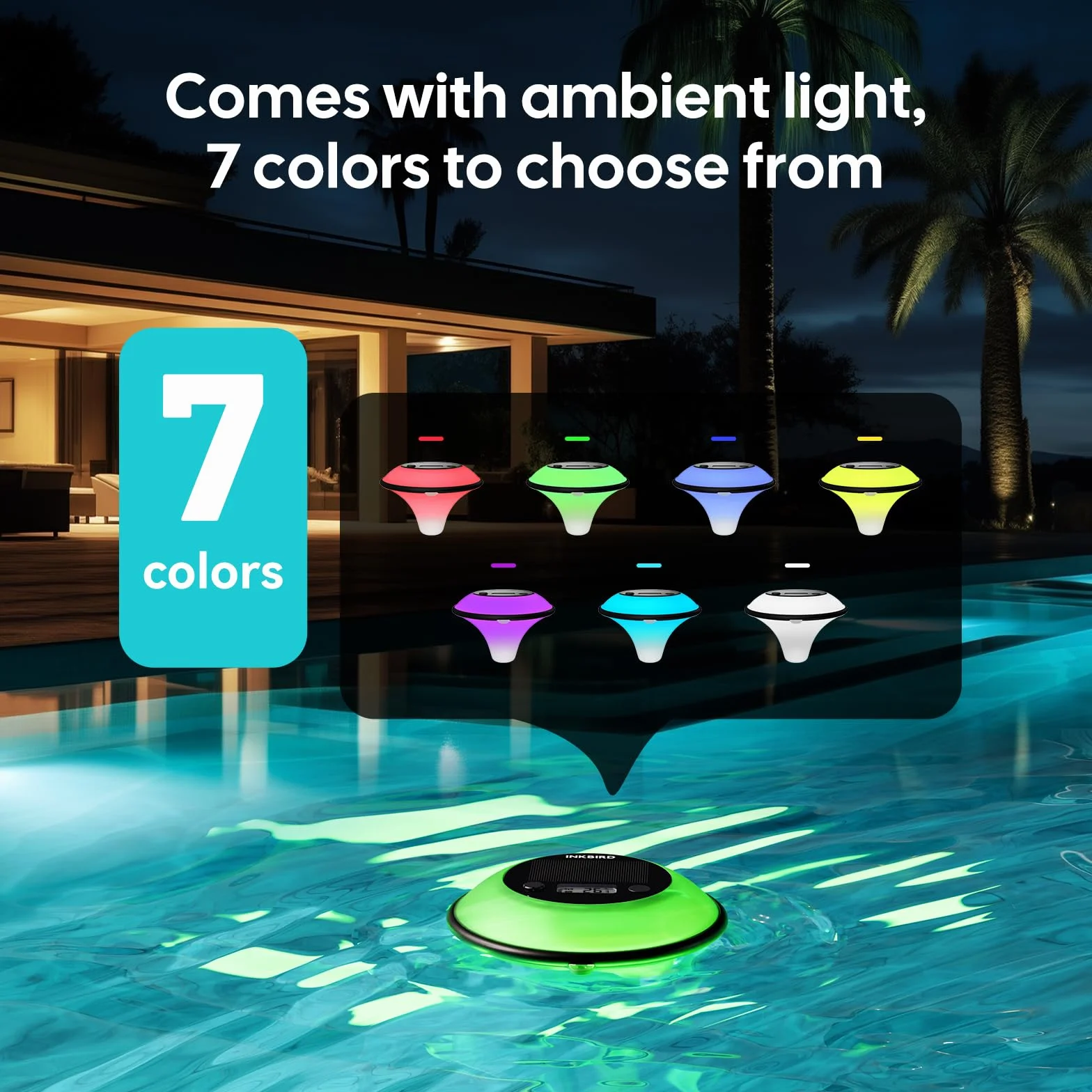 Inkbird IBS-P05R Thermomètre Piscine Solaire IP68 avec 7 Couleurs Lumière Sans Fil