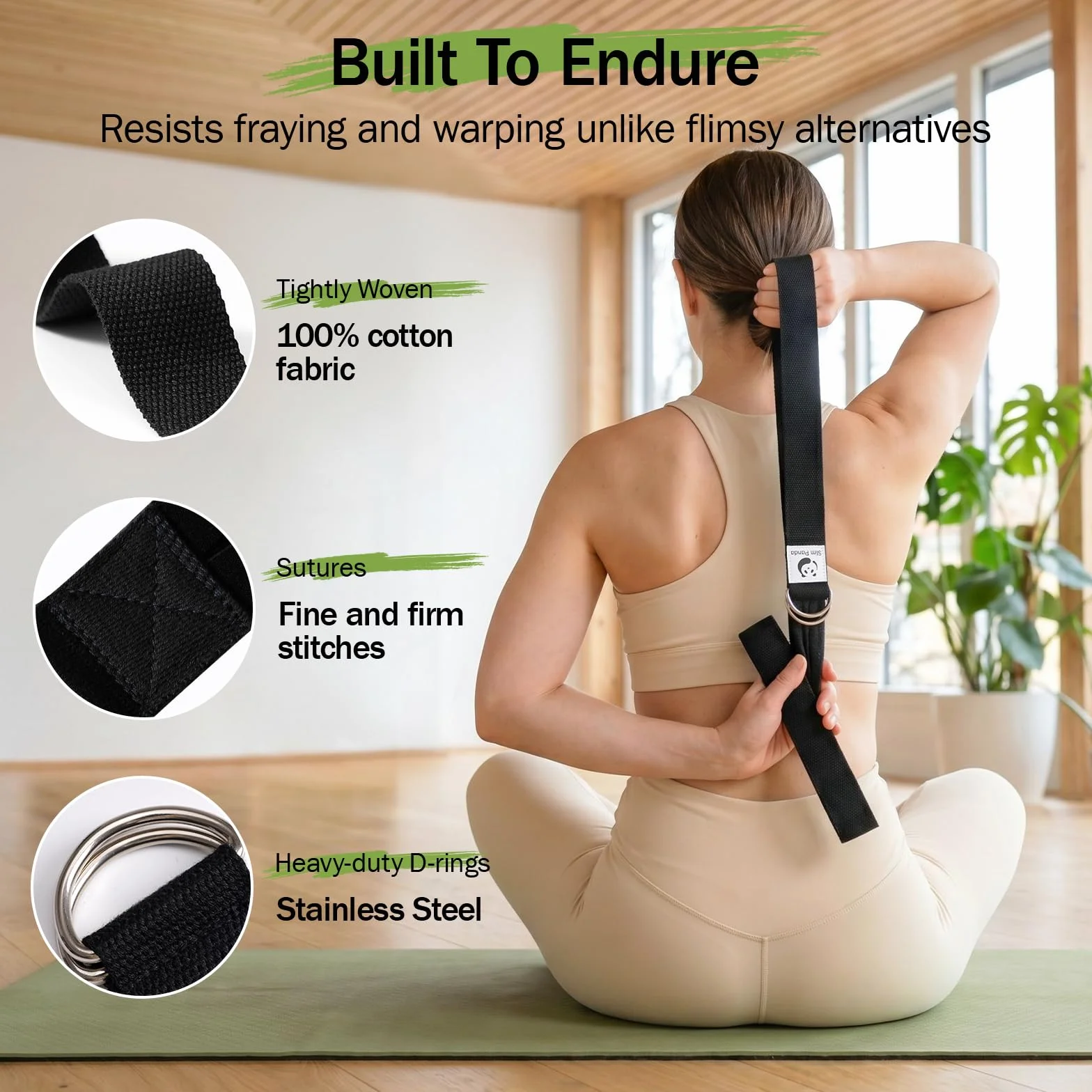 Slim Panda Sangle Yoga 180/250 cm pour Meilleurs Étirements, Ceinture Yoga avec Fermeture en Métal pour Les Yogis Débutants et Confirmés