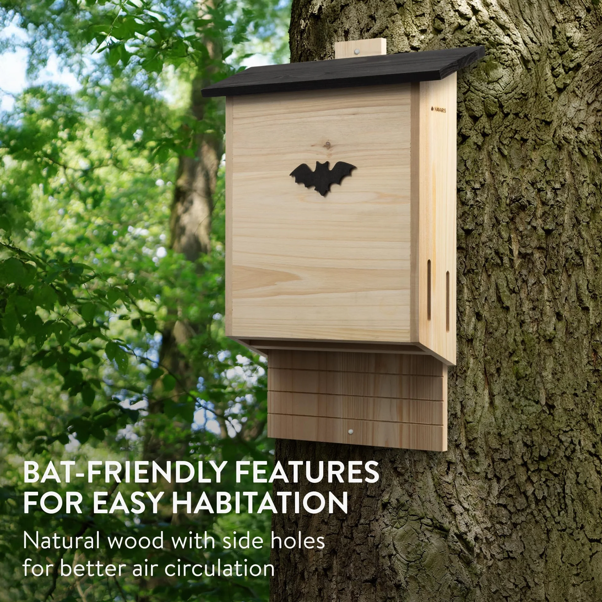 Navaris Nichoir Chauve-Souris en Bois 29 x 12 x 50 cm Maison Cabane Abri Extérieur