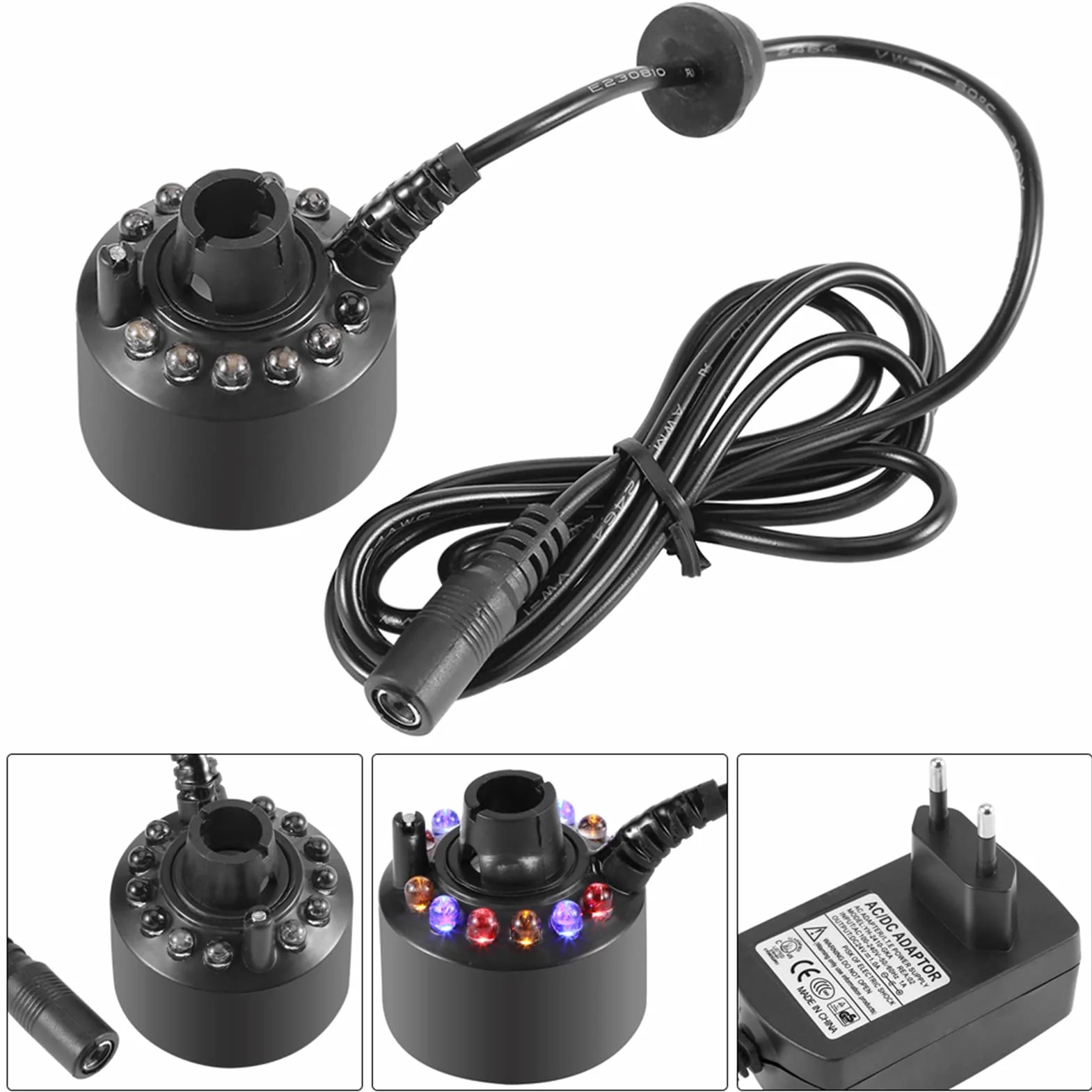 Tbest Brumisateur Ultrason 12LED Coloré Pour Fontaine D'Eau Étang Avec Adaptateur Secteur 110