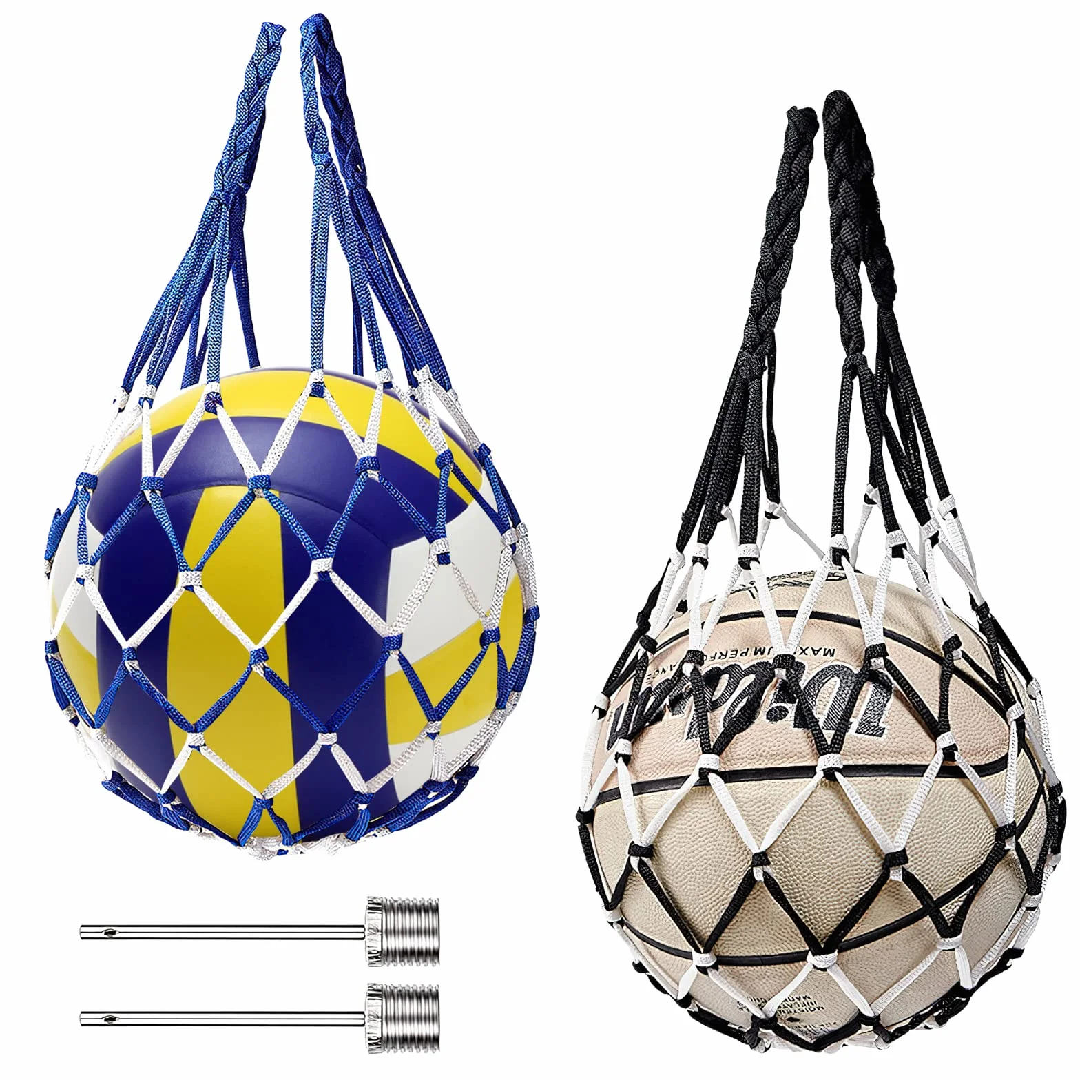HENGBIRD Lot de 2 Filets de Balle Portables, Sac Filet de Ballon, Filet à Balles, Sac en Filet de Nylon, Filets de Balle pour Le Football Basketball Rugby Réutilisable