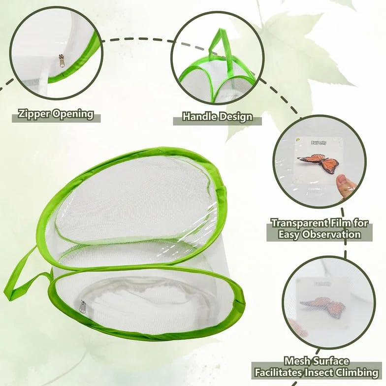 Cage à papillons pour élevage 19 x 19 x 26 cm pliable avec loupe 60 mm 5X