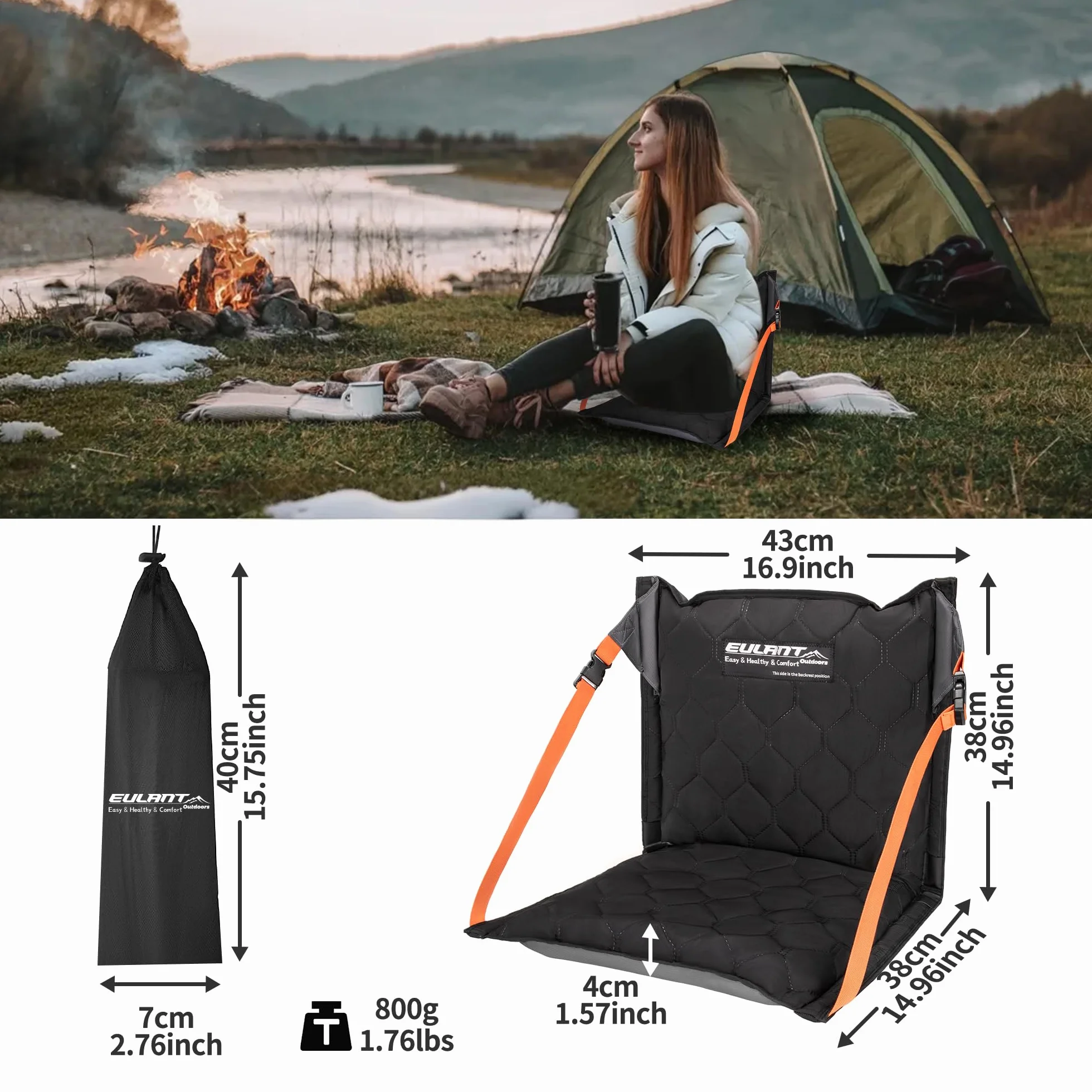 EULANT Coussin de Stade Gonflable avec Dossier, Résistant à l'eau Sièges au Sol avec Dossier, Chaise Plage pour Camping Kayak Randonnée Evénements Sportifs Concerts