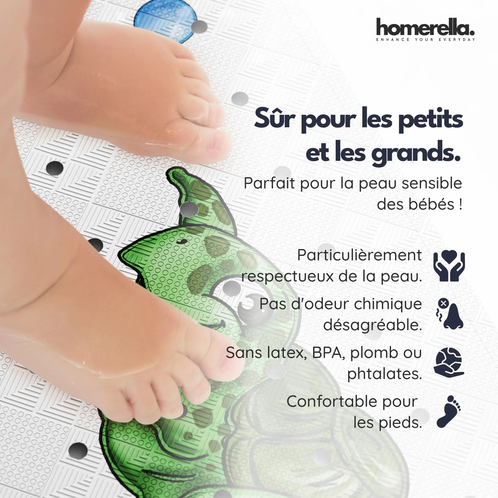 Homerella Tapis de Bain antidérapant 100x40 cm antibactérien