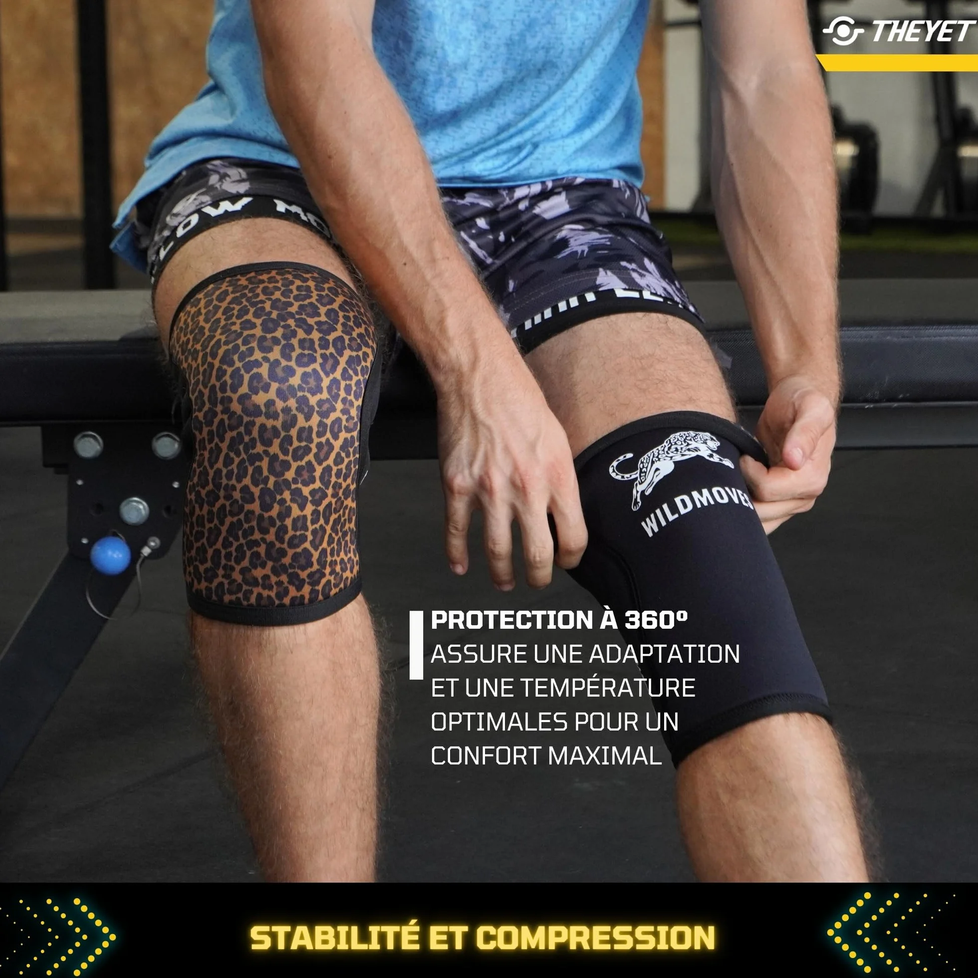 Theyet Genouillères Crossfit et Musculation Réversibles 7mm en Néoprène | Protections Sportives pour Genoux Animal Print Femme | Compression Haltérophilie Powerlifting, Fitness, Gym et Squat (Paire)