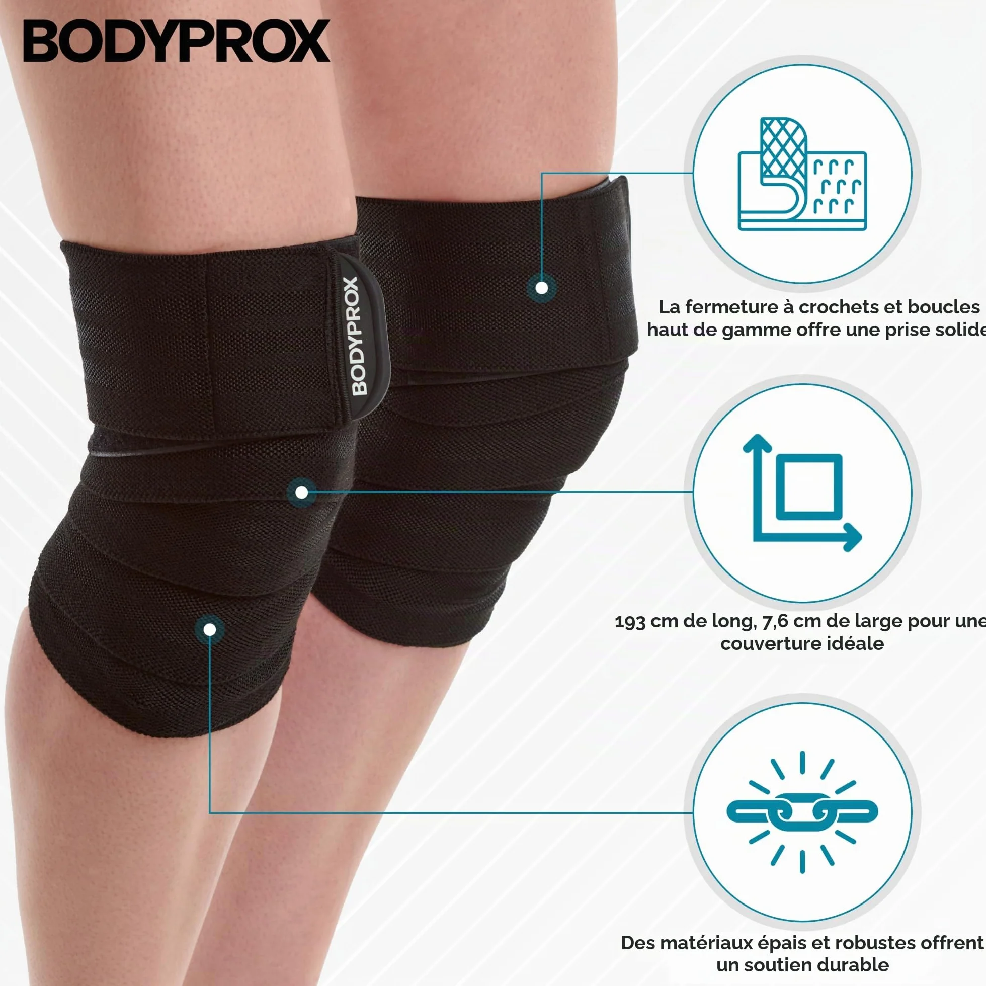 Bodyprox Lot de 2 genouillères pour squats, haltérophilie, presse des jambes et entraînement croisé, genouillère pour homme et femme