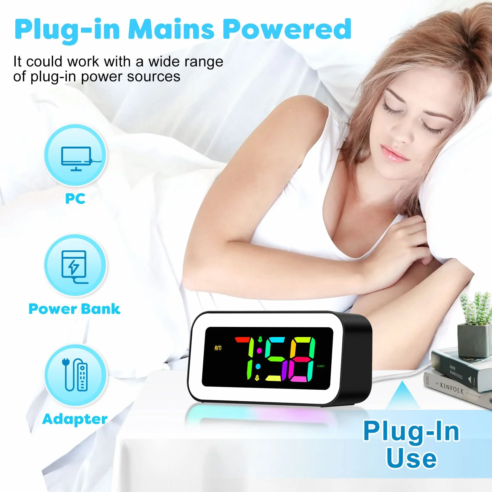 MOSUO Réveil Numérique Enfant avec Veilleuse LED 7 Couleurs, Alarme 2 Modes, Luminosité Réglable, Snooze, Commande Vocale, 12/24H, Port USB