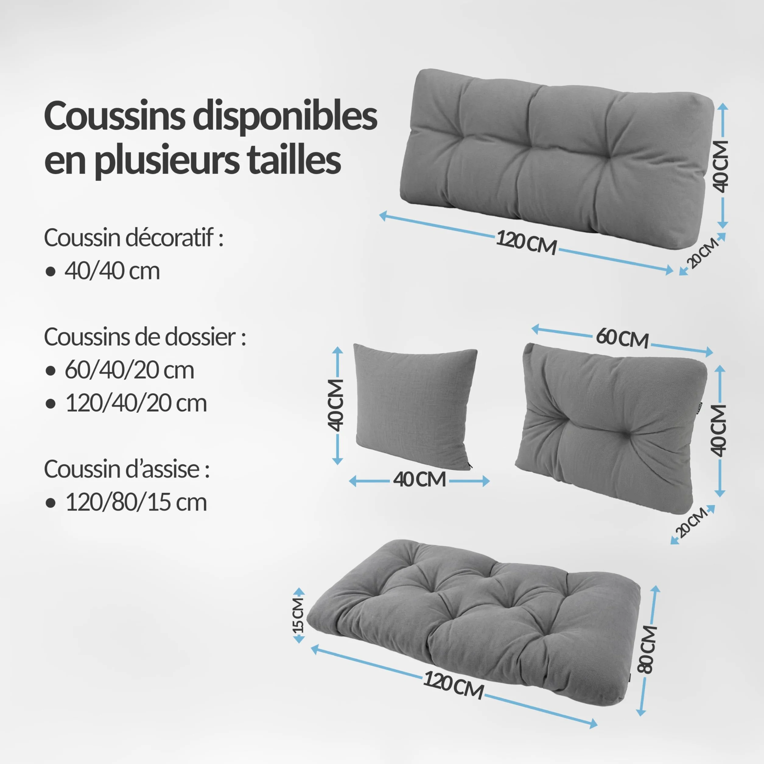 Coussins Matelassé pour Palettes Euro 120x60cm Assise Dossier Mousse Formée à Froid Vert foncé