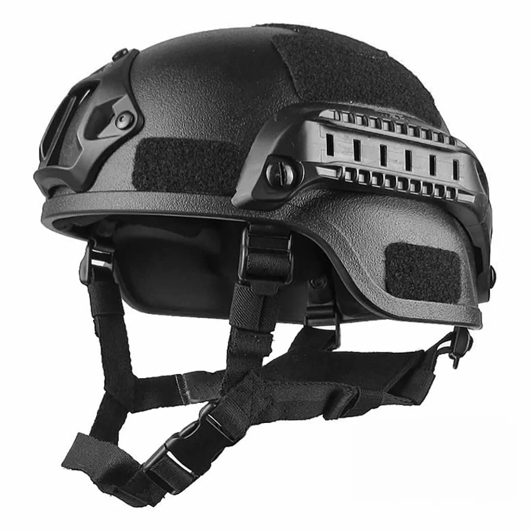 Casque Airsoft rembourré réglable avec support NVG et rail latéral pour Airsoft Paintball Chasse Tir (Noir)