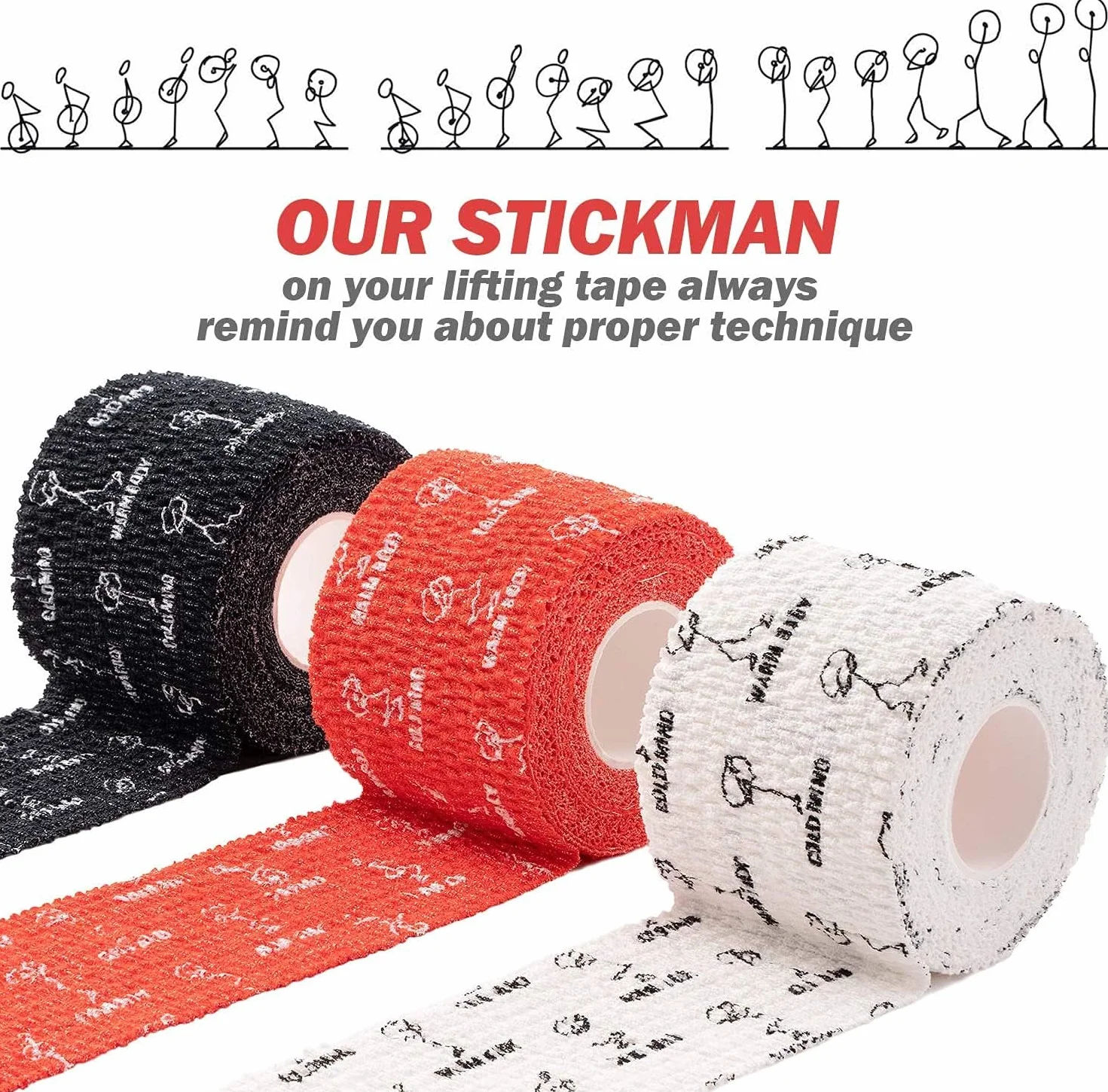 WARM BODY COLD MIND Bande de Pouce Preuve de la Sueur - Tape Crossfit, Ruban d'Haltérophilie Musculation Weightlifting, Hook Grip Tape Athlétique
