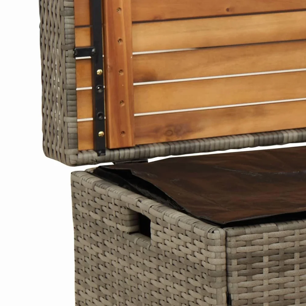 Coffre de Rangement Extérieur en Résine Tressée et Bois, Banc Coffre à Coussin pour Jardin Patio (Gris)
