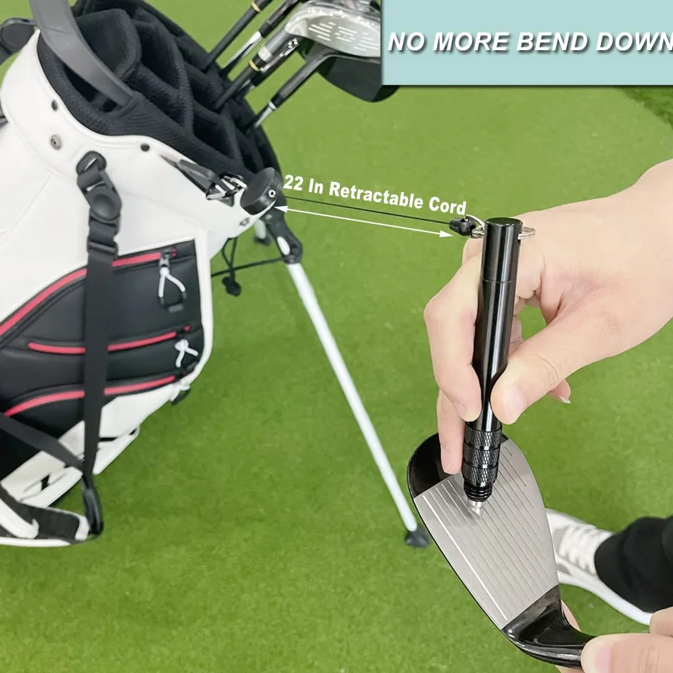 Aiguiseur de rainures 3 en 1 pour clubs de golf - Outil de nettoyage en aluminium avec cordon rétractable
