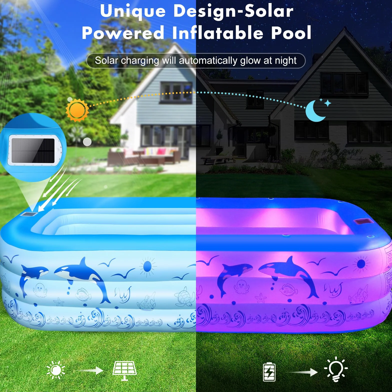 Piscine Gonflable Adulte avec Lumières 12 Modes, 240x150x55cm LanOcean