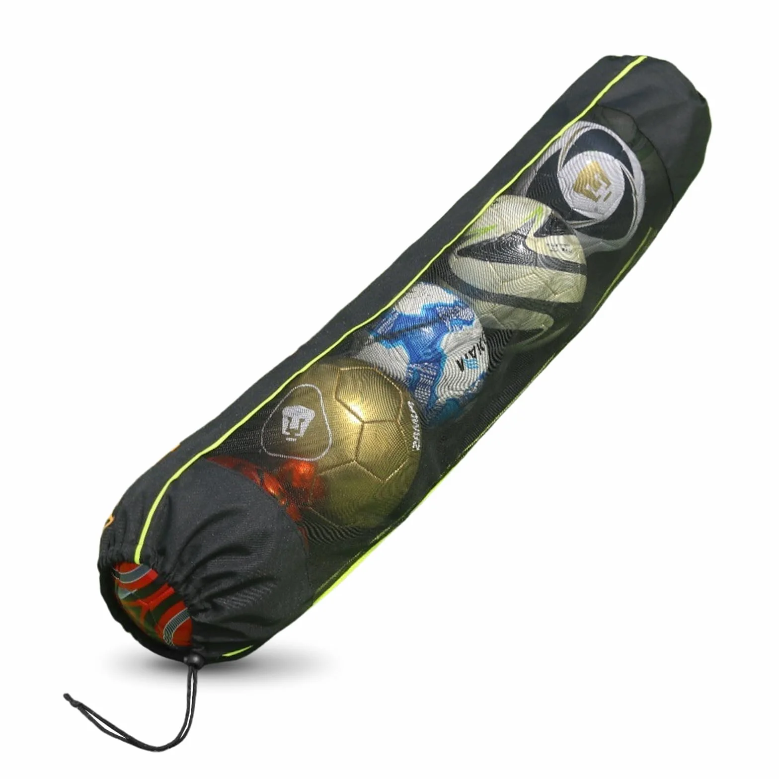 122x38cm Sac à Ballons, Sac de Football Long en Filet en Polyester pour 5 Balles, pour Ballon de Basket, Volley-Ball, Football, Rugby (Noir)