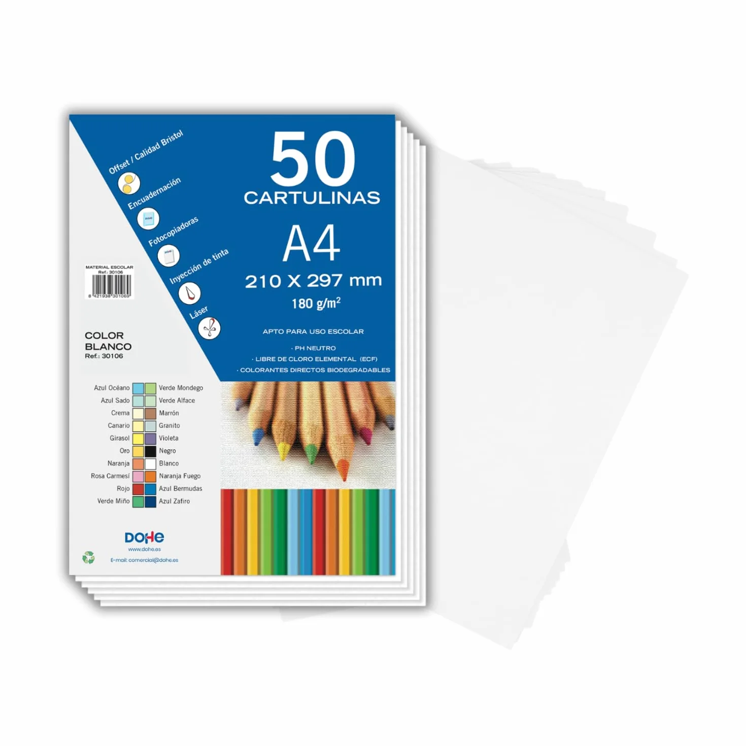 Cartolines Blanches A4 21x29,7 cm 180 g/m² 50 unités