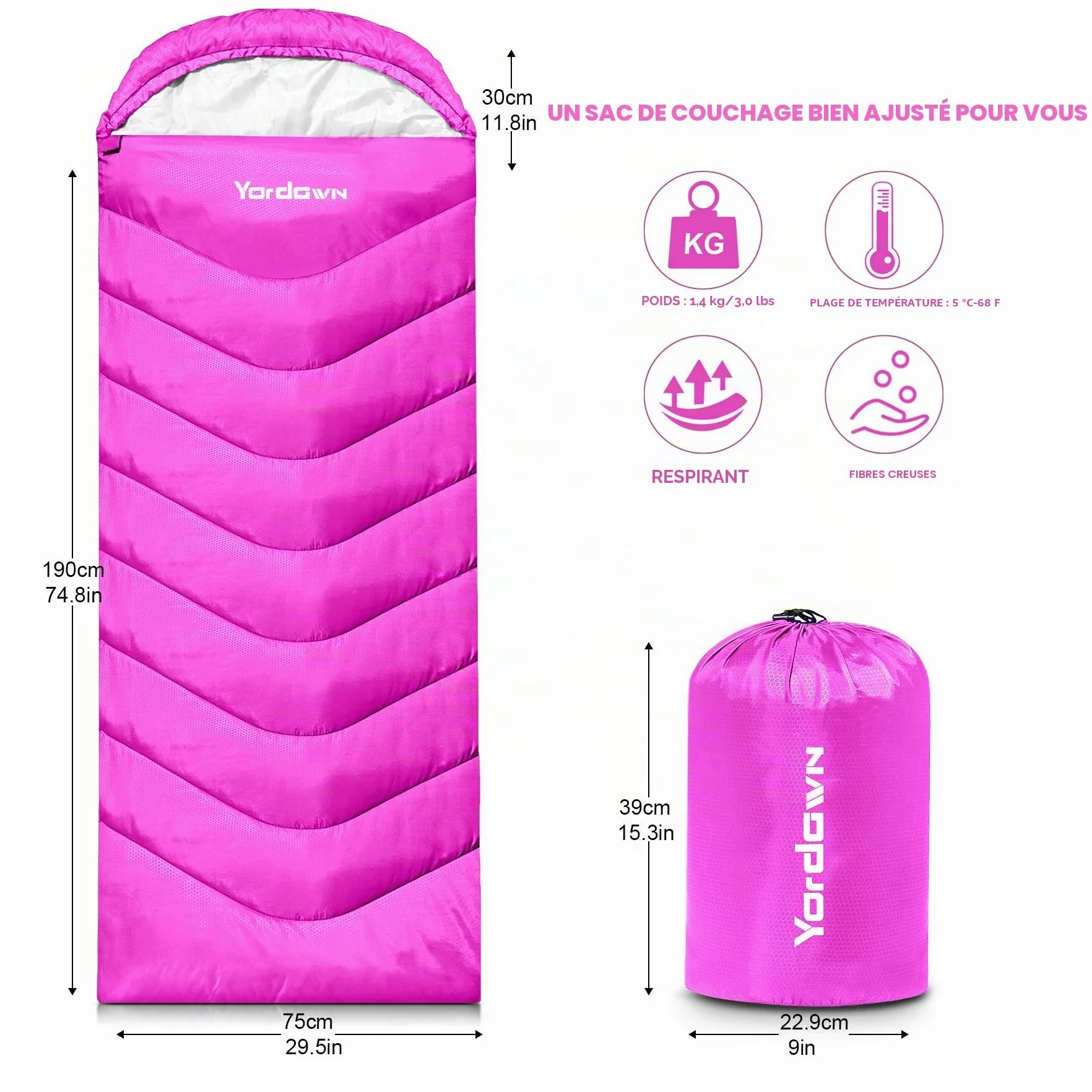 Sac De Couchage Adulte Enfant, Sac de Couchage Compact de Camping et Randonnée 3-4 Saisons Hiver l'été Sleeping Bag Leger Imperméable pour Interieur Extérieur