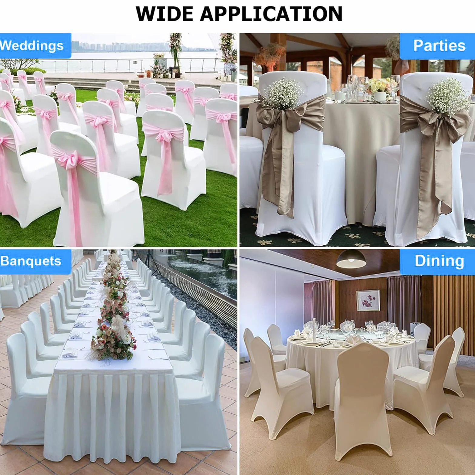 Housses de Chaises Blanches en Polyester Spandex 100 Pièces pour Mariages Fêtes Banquets