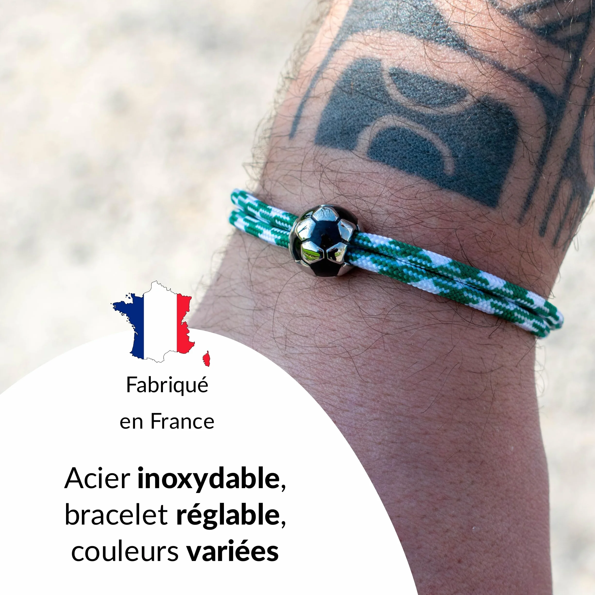 Ernestine - Bracelet Football réglable acier inoxydable - Idée cadeau foot homme enfant - Bracelet sport Foot - Cadeau Homme Noël anniversaire fête des pères - accessoire équipe Football Ville Paris