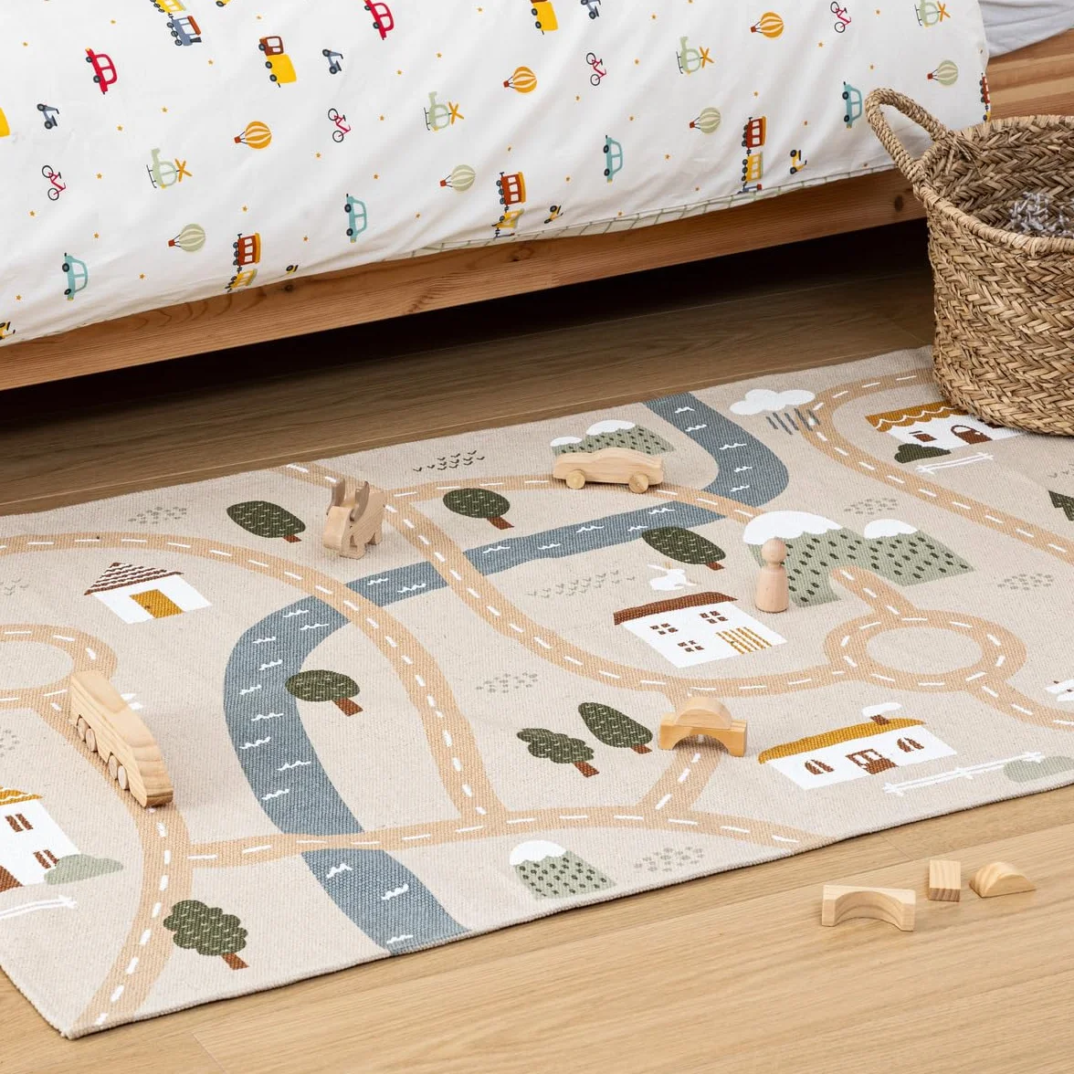 Atmosphera Tapis de Jeu Enfant Niels Motif Route Jute 150 x 100 cm Antidérapant