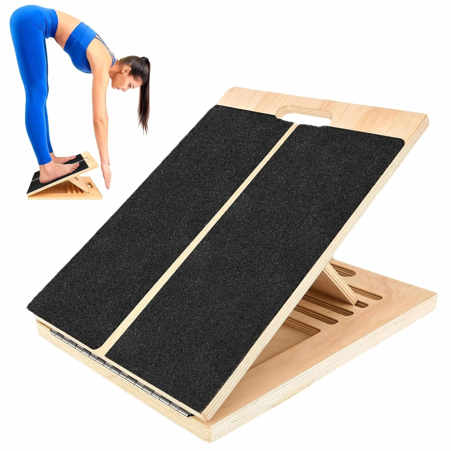Planche Inclinable en Bois Réglable 5 Angles - Planche à Mollets Pliable pour Squats Étirements