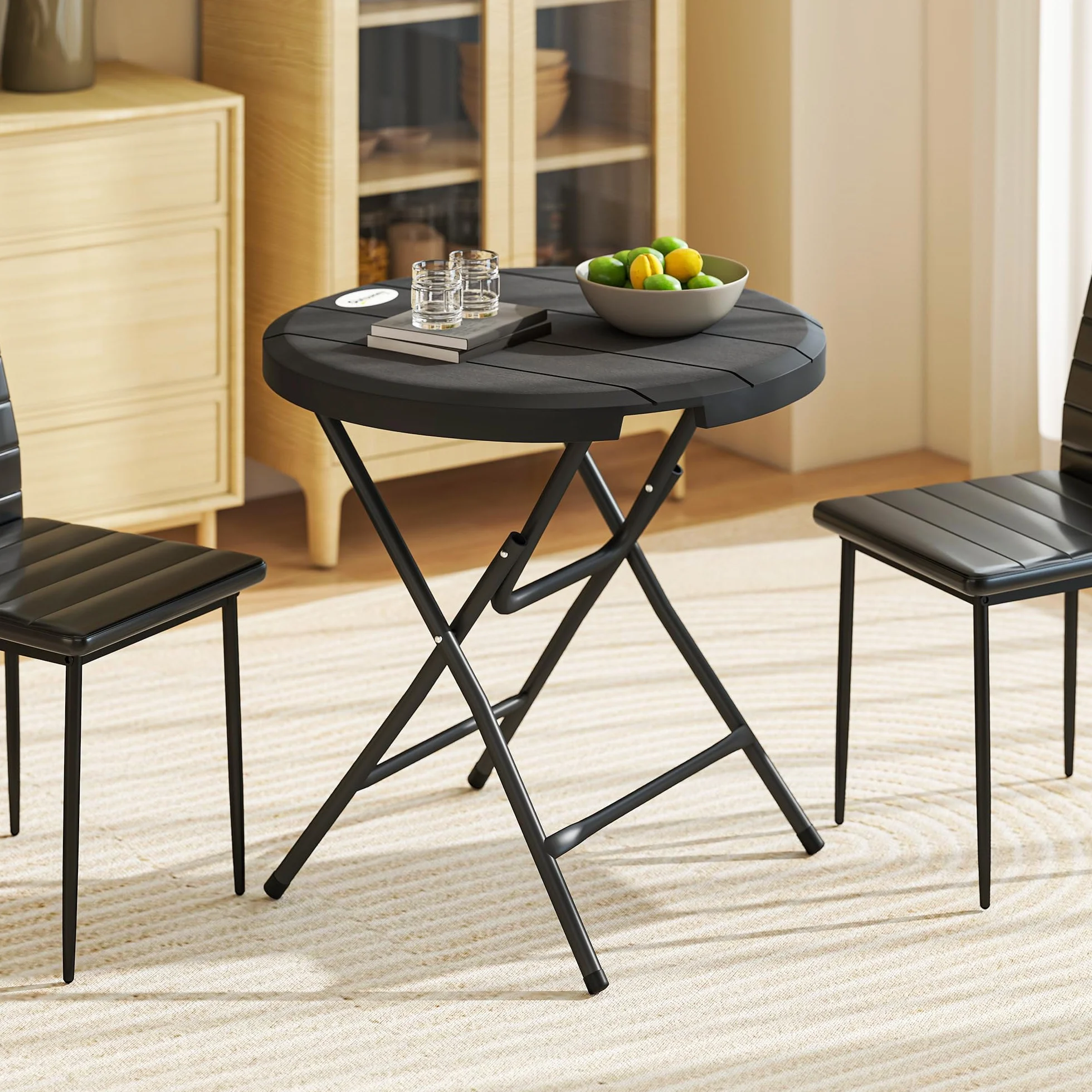 Outsunny Table Ronde Jardin 4 Personnes HDPE Acier Ø 80 x 73 cm Gris foncé